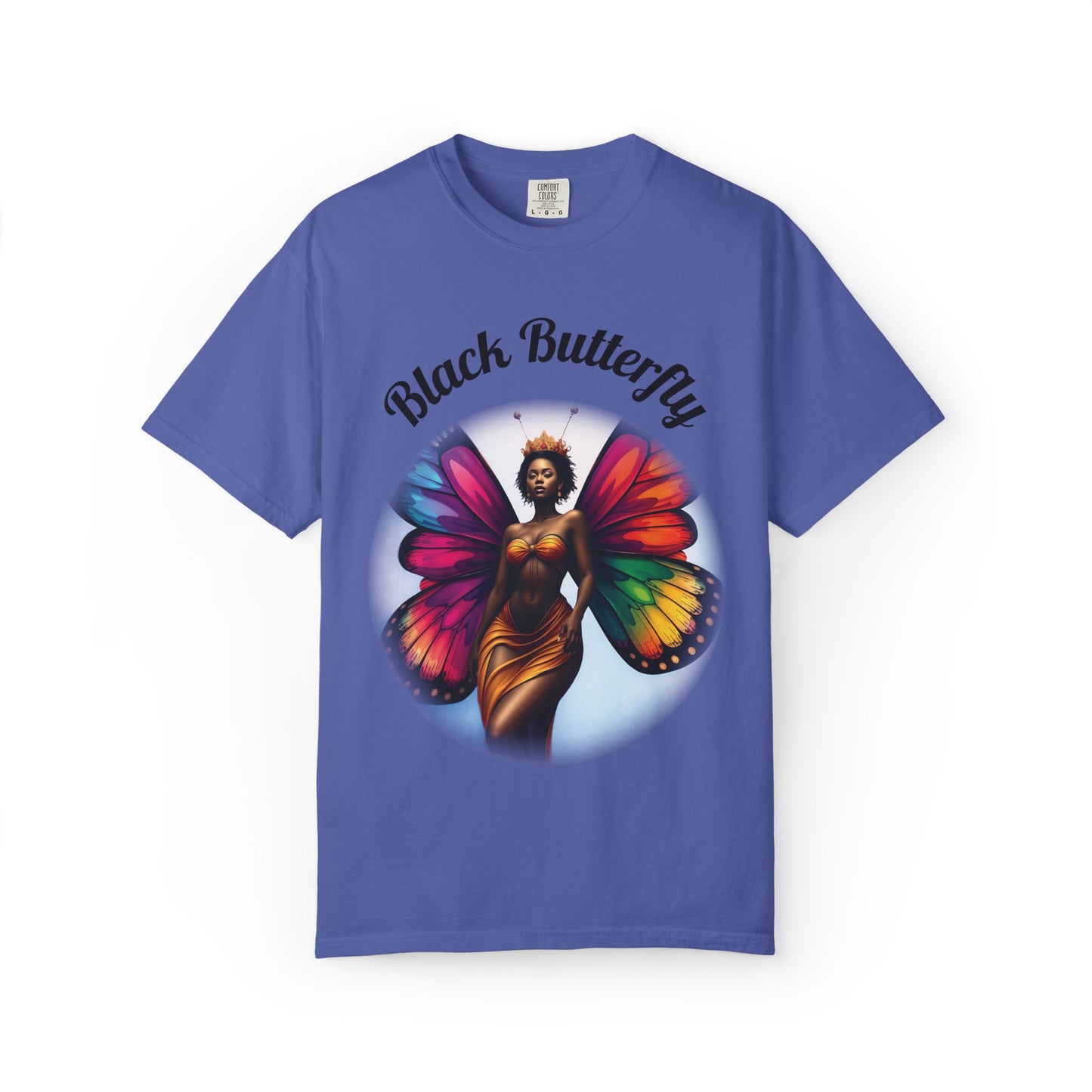 Black Butterfly T-shirt — Afro Queen Rainbow Wings Crewneck