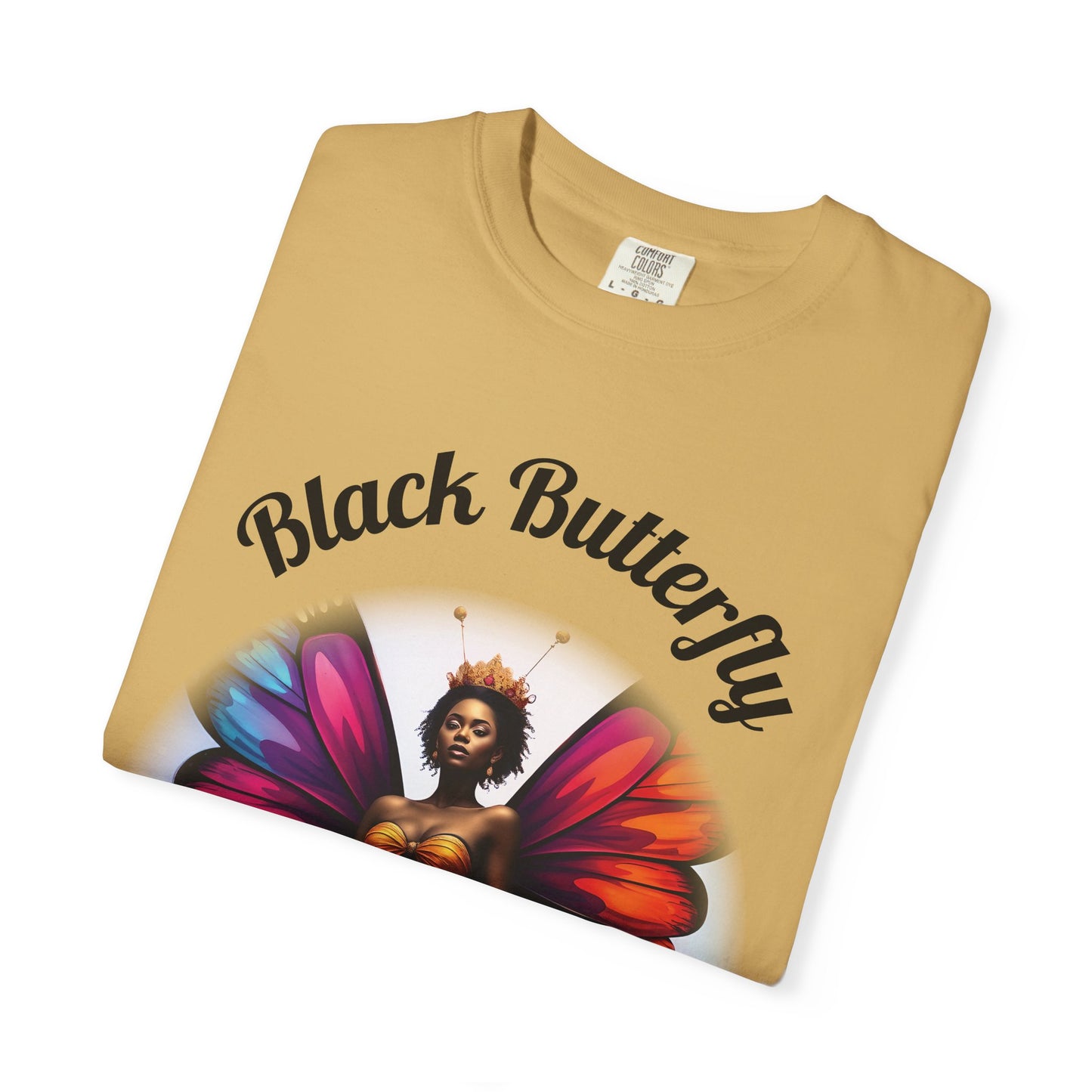 Black Butterfly T-shirt — Afro Queen Rainbow Wings Crewneck