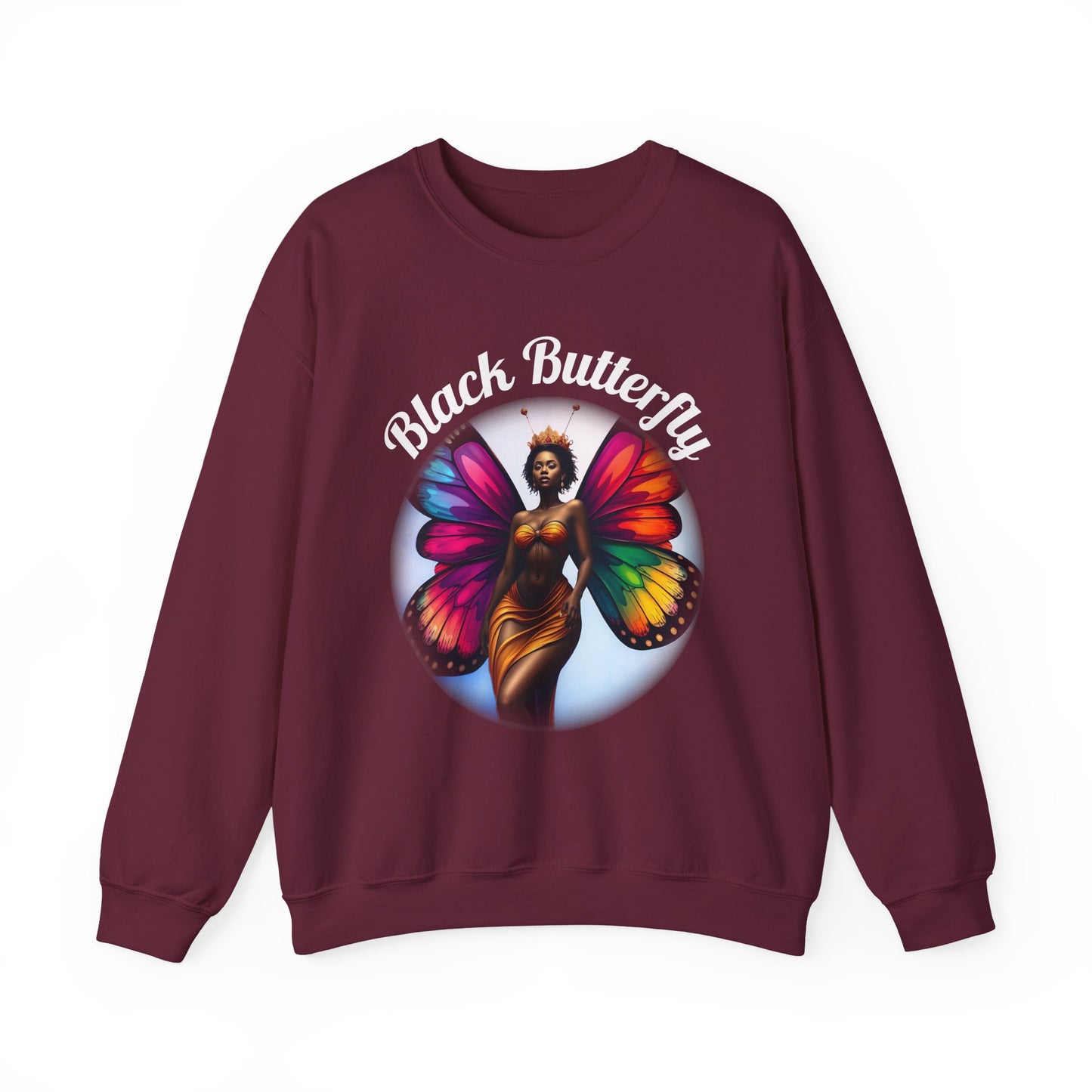 Black Butterfly Sweatshirt — Afro Queen Rainbow Wings Crewneck