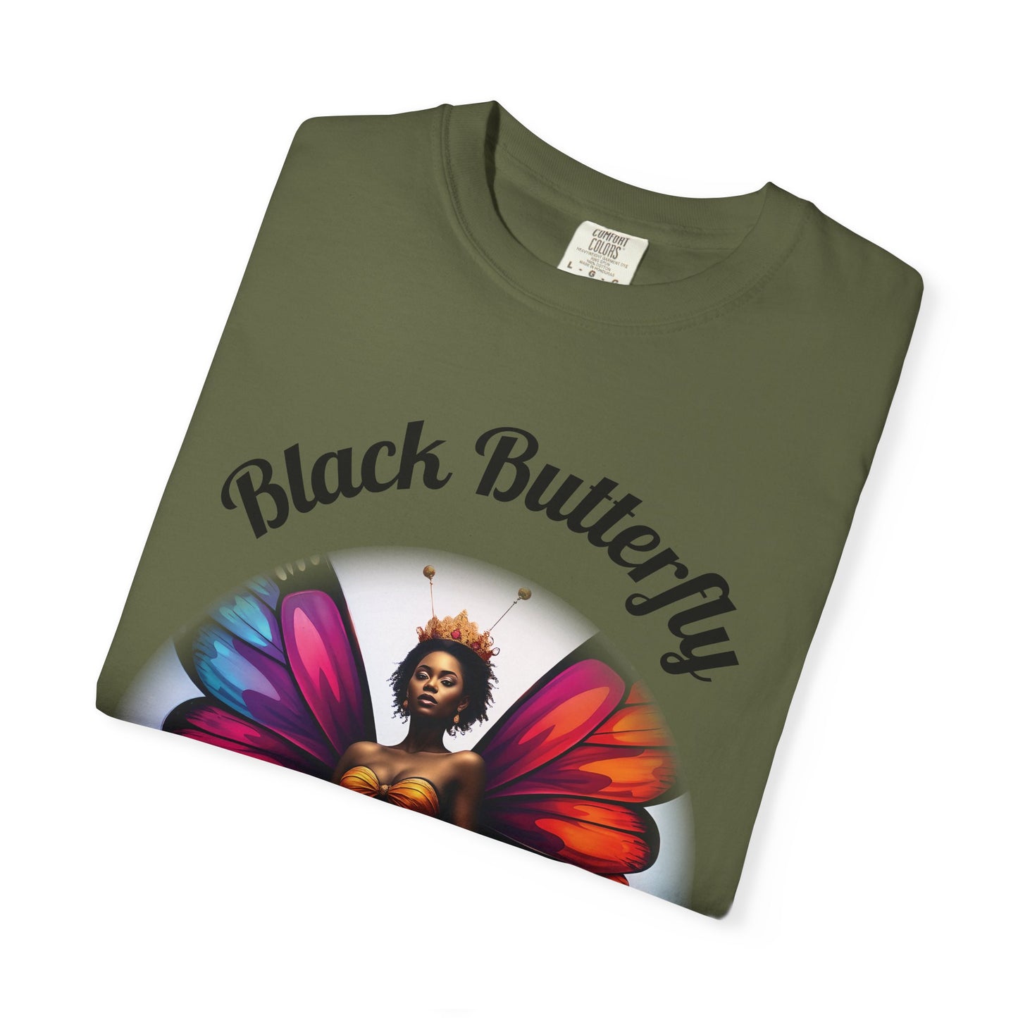 Black Butterfly T-shirt — Afro Queen Rainbow Wings Crewneck