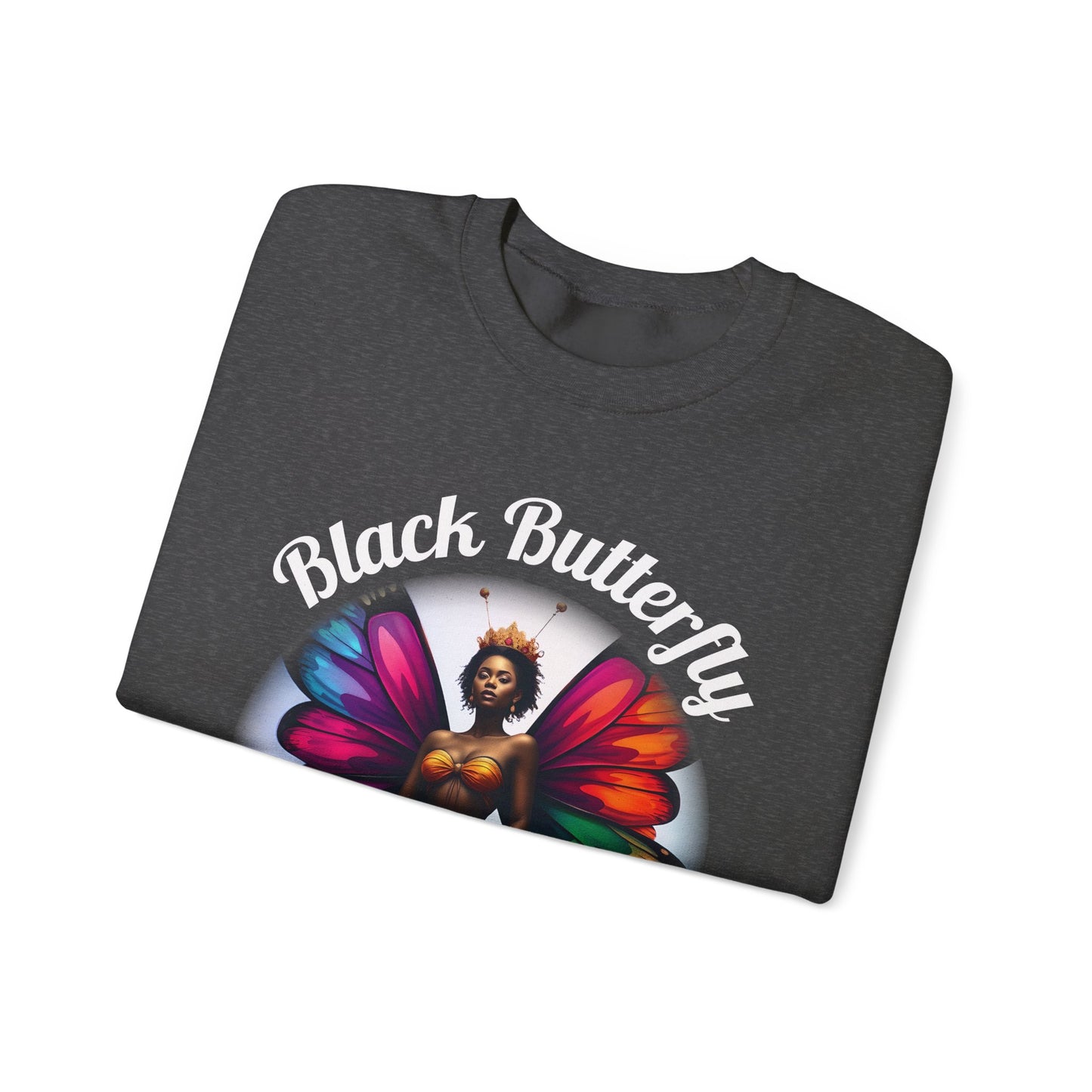 Black Butterfly Sweatshirt — Afro Queen Rainbow Wings Crewneck