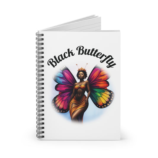 Black Butterfly Spiral Notebook — Ruled Journal with Empowered Black Butterfly Woman Cover