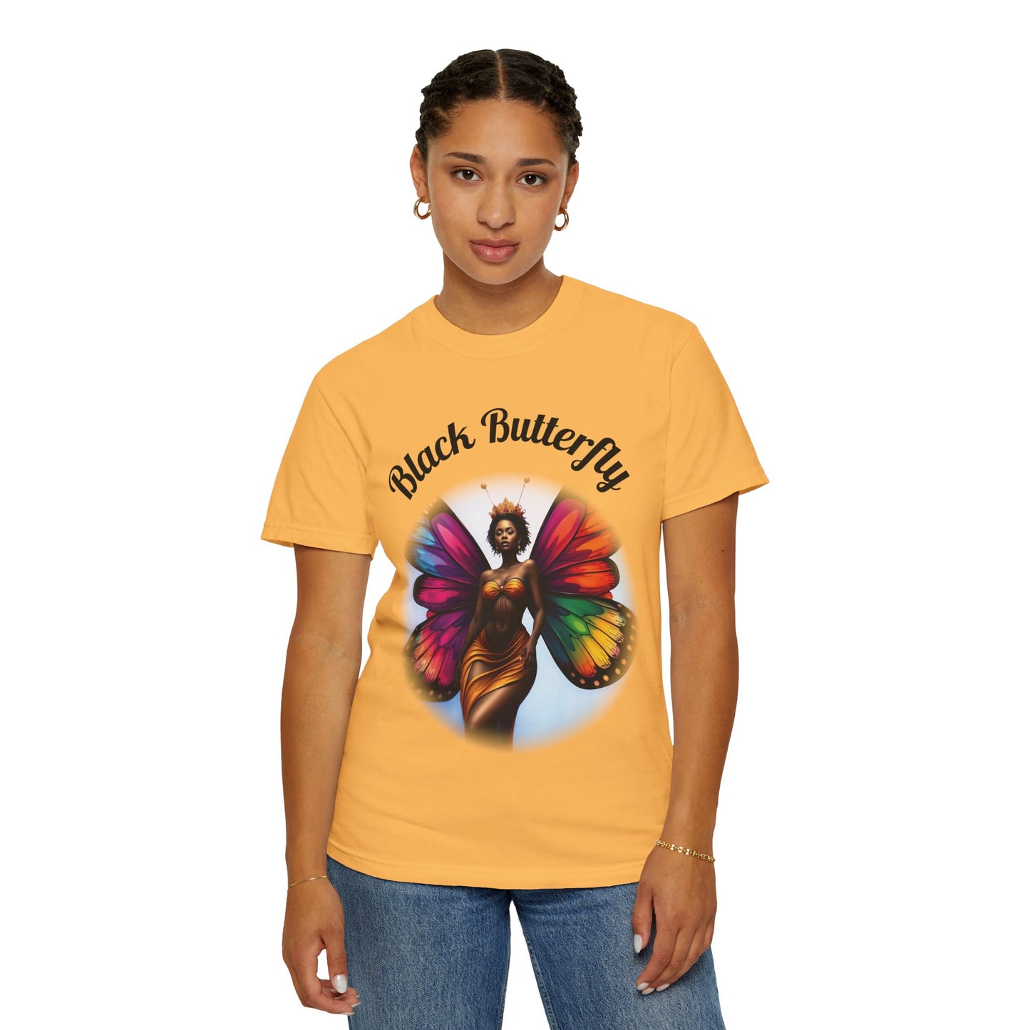 Black Butterfly T-shirt — Afro Queen Rainbow Wings Crewneck