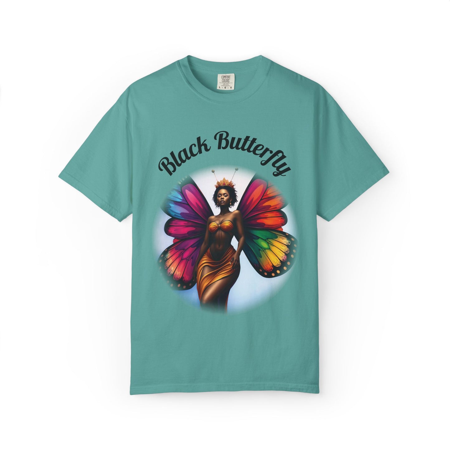 Black Butterfly T-shirt — Afro Queen Rainbow Wings Crewneck