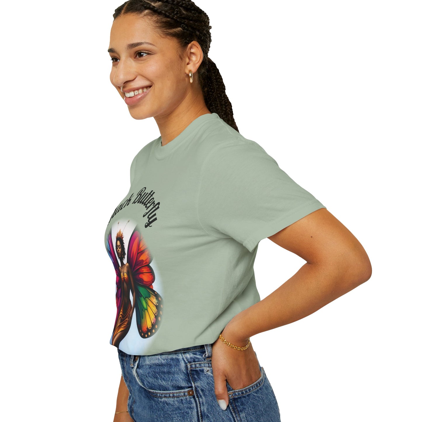 Black Butterfly T-shirt — Afro Queen Rainbow Wings Crewneck