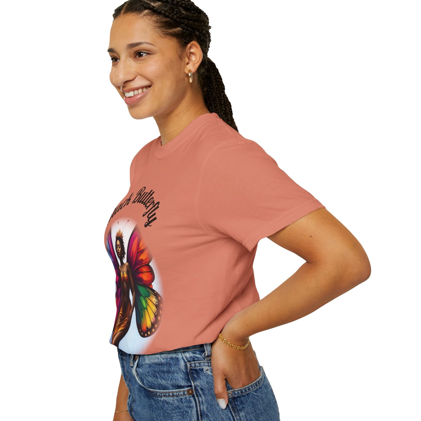 Black Butterfly T-shirt — Afro Queen Rainbow Wings Crewneck