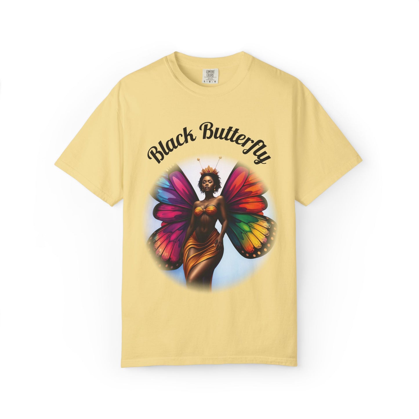 Black Butterfly T-shirt — Afro Queen Rainbow Wings Crewneck