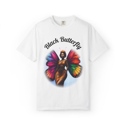 Black Butterfly T-shirt — Afro Queen Rainbow Wings Crewneck