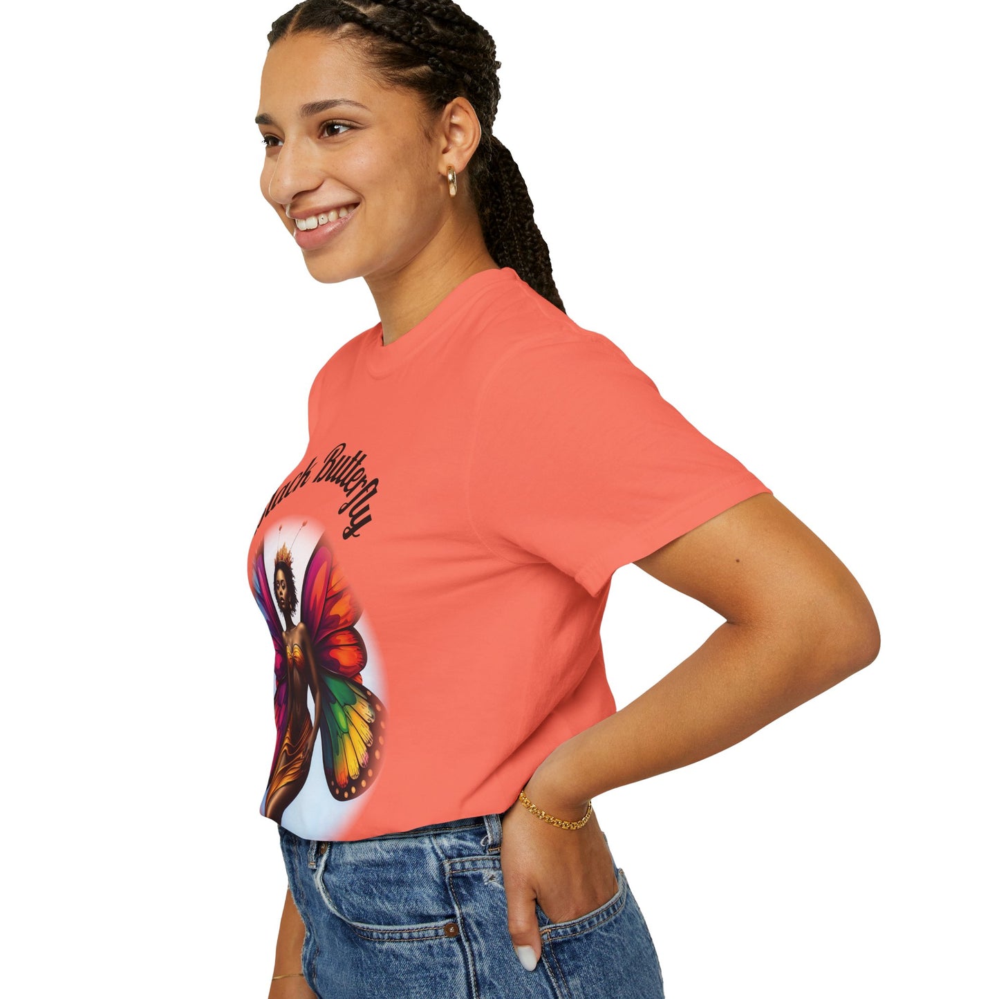 Black Butterfly T-shirt — Afro Queen Rainbow Wings Crewneck