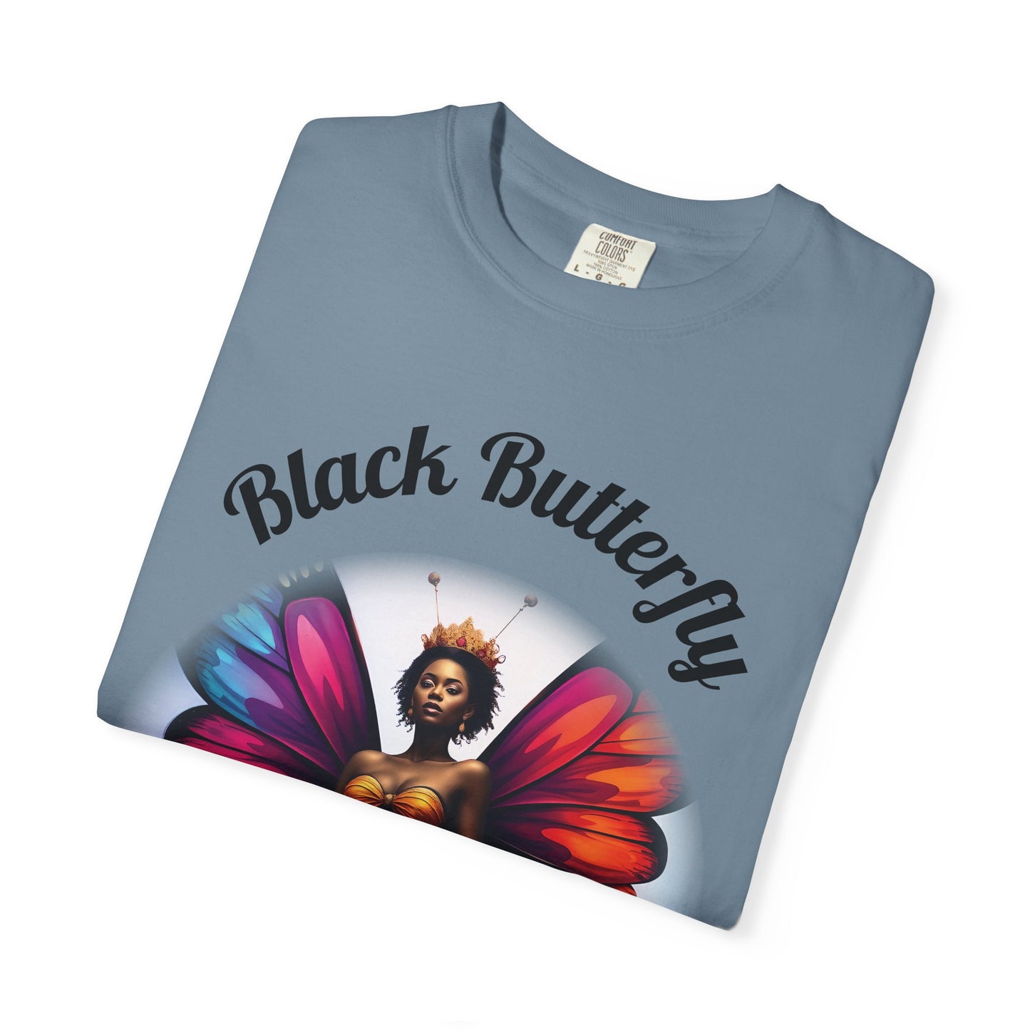 Black Butterfly T-shirt — Afro Queen Rainbow Wings Crewneck