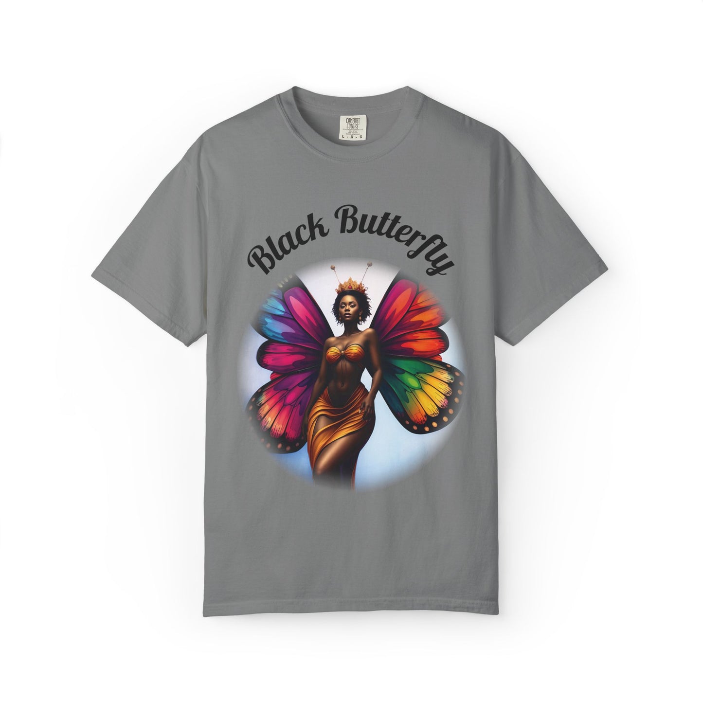 Black Butterfly T-shirt — Afro Queen Rainbow Wings Crewneck