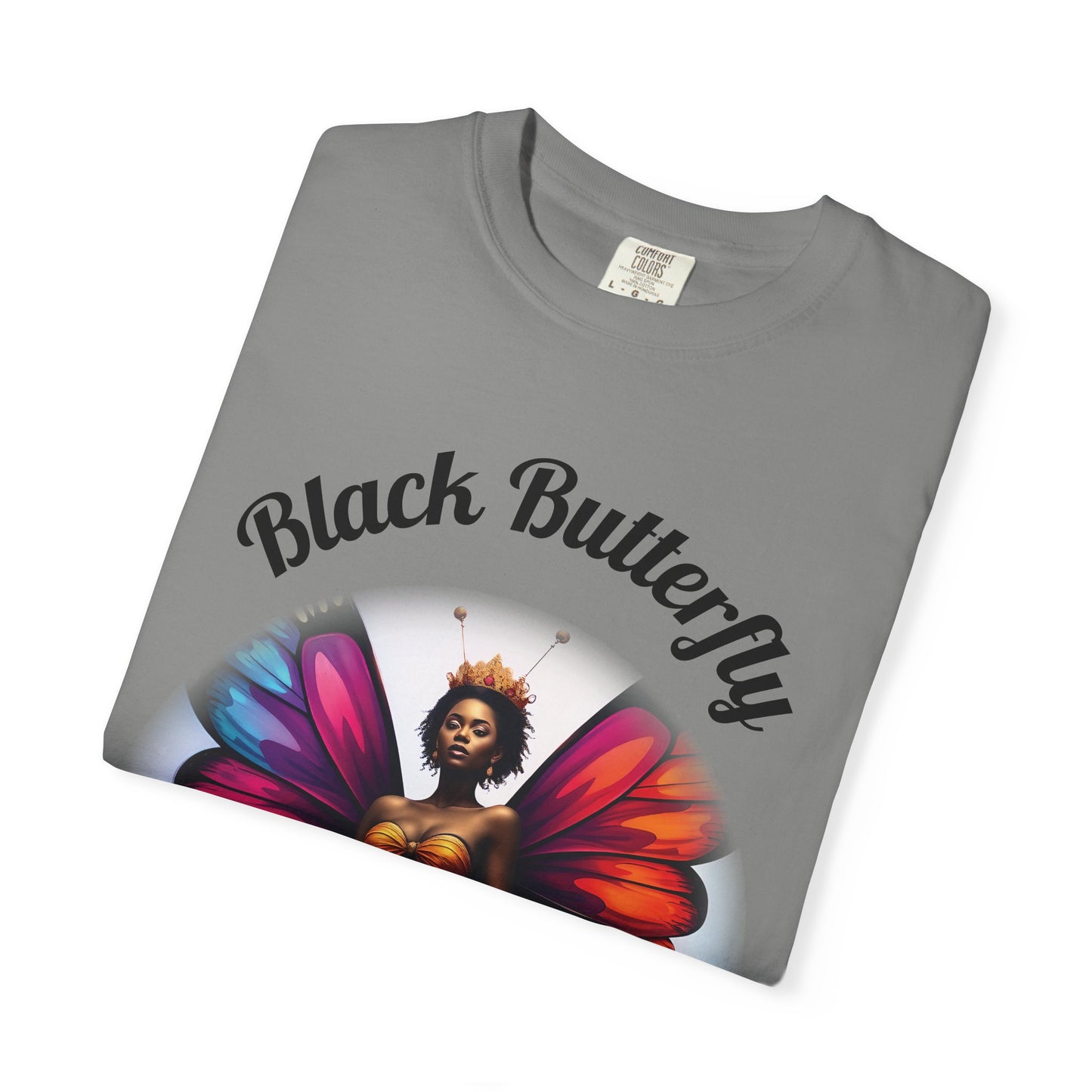 Black Butterfly T-shirt — Afro Queen Rainbow Wings Crewneck