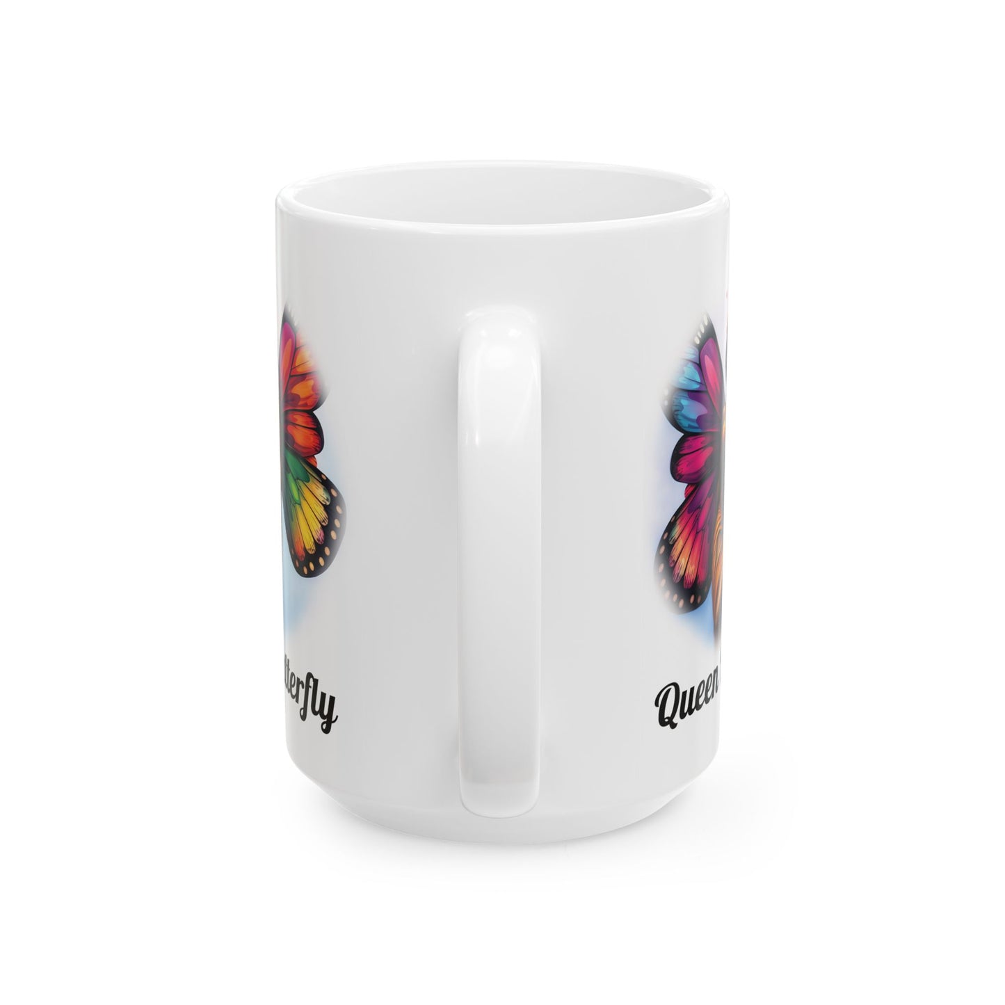 Queen Butterfly Ceramic Mug — Colorful Black Woman Butterfly Art (11oz/15oz)