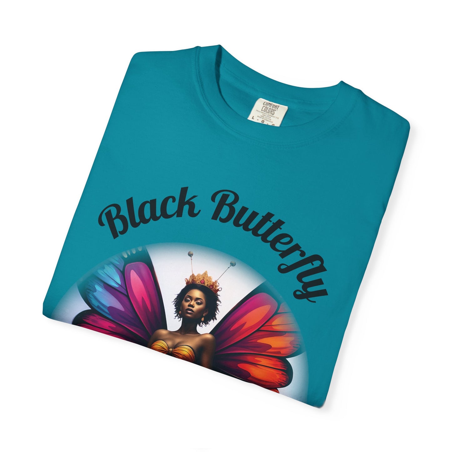 Black Butterfly T-shirt — Afro Queen Rainbow Wings Crewneck