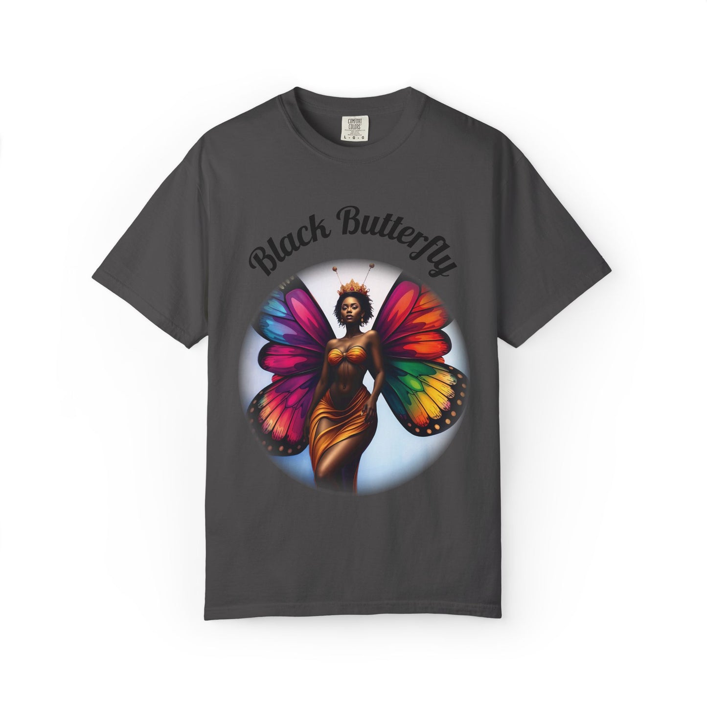 Black Butterfly T-shirt — Afro Queen Rainbow Wings Crewneck