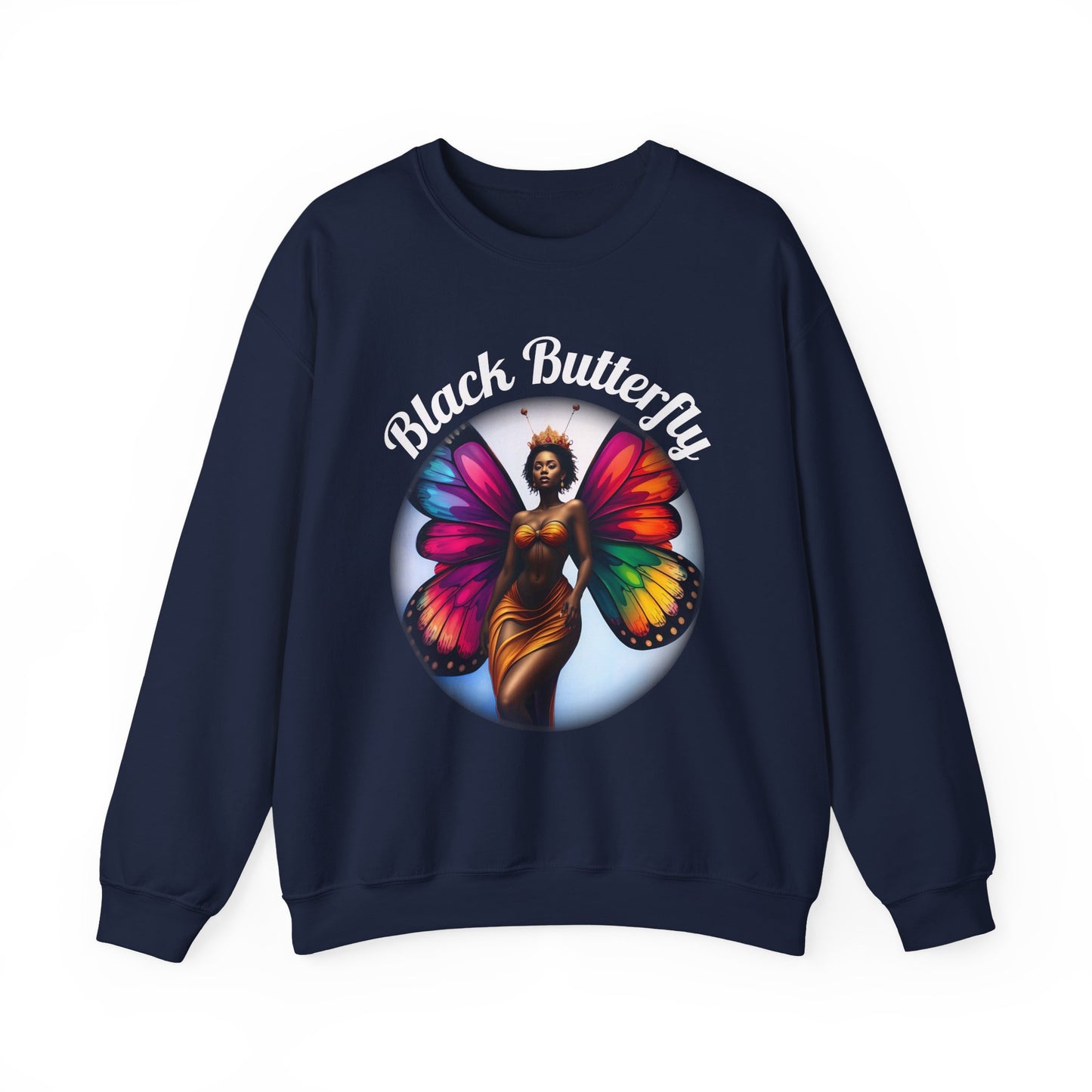 Black Butterfly Sweatshirt — Afro Queen Rainbow Wings Crewneck