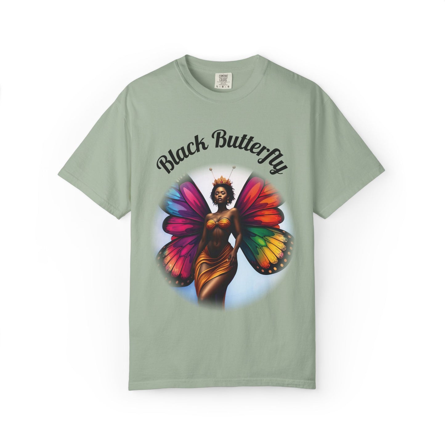 Black Butterfly T-shirt — Afro Queen Rainbow Wings Crewneck