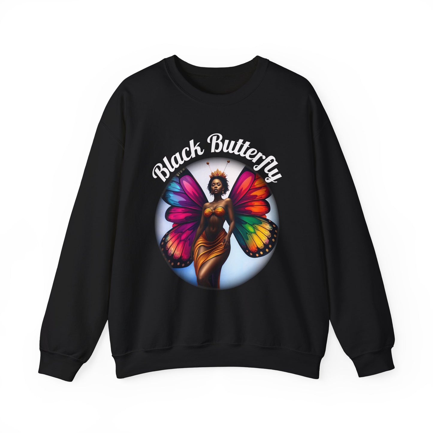 Black Butterfly Sweatshirt — Afro Queen Rainbow Wings Crewneck