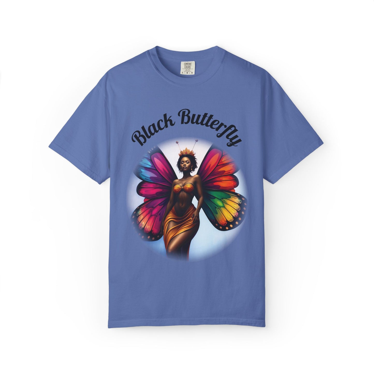 Black Butterfly T-shirt — Afro Queen Rainbow Wings Crewneck