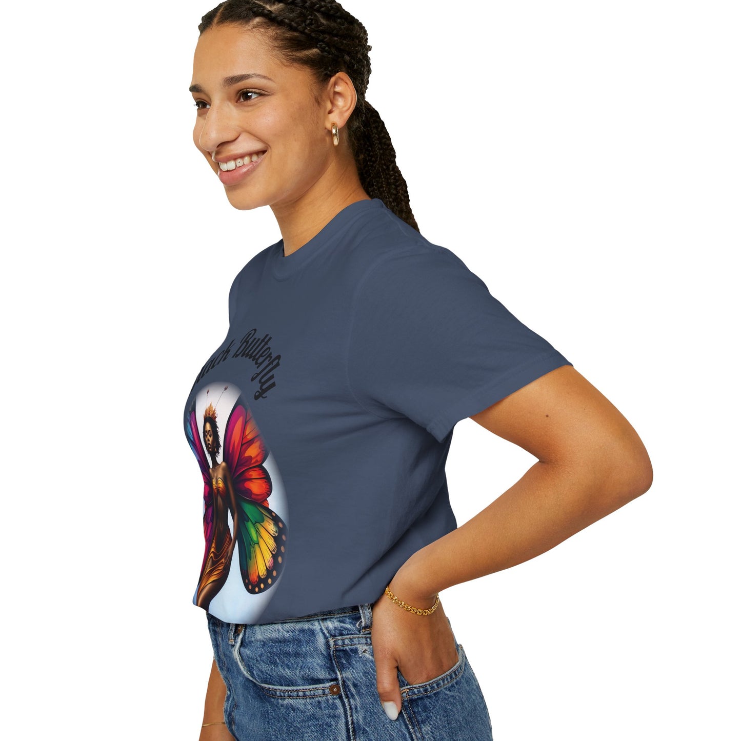 Black Butterfly T-shirt — Afro Queen Rainbow Wings Crewneck