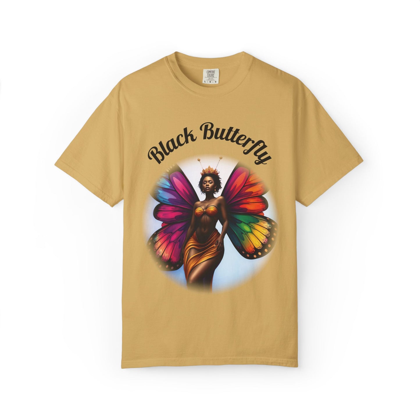 Black Butterfly T-shirt — Afro Queen Rainbow Wings Crewneck
