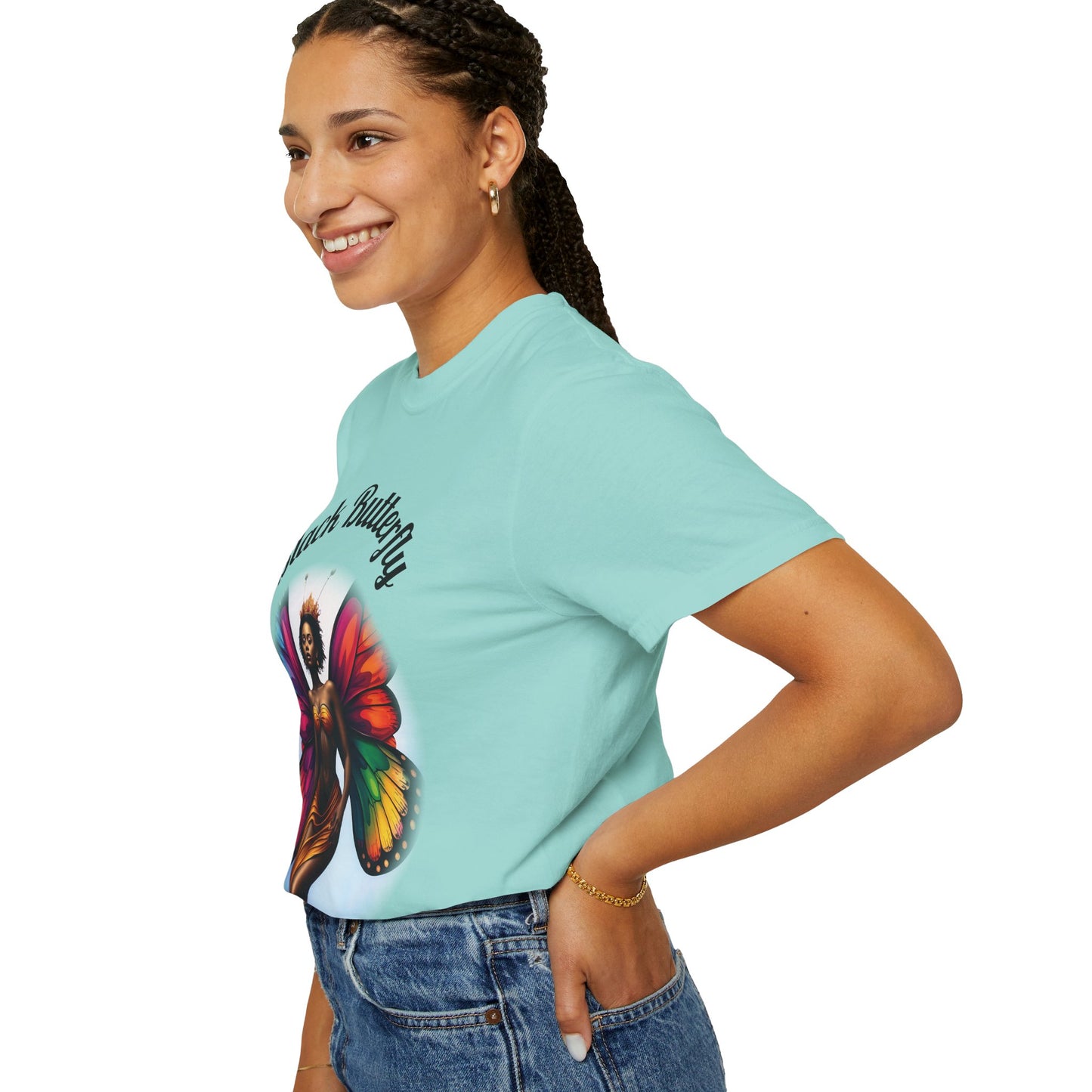 Black Butterfly T-shirt — Afro Queen Rainbow Wings Crewneck
