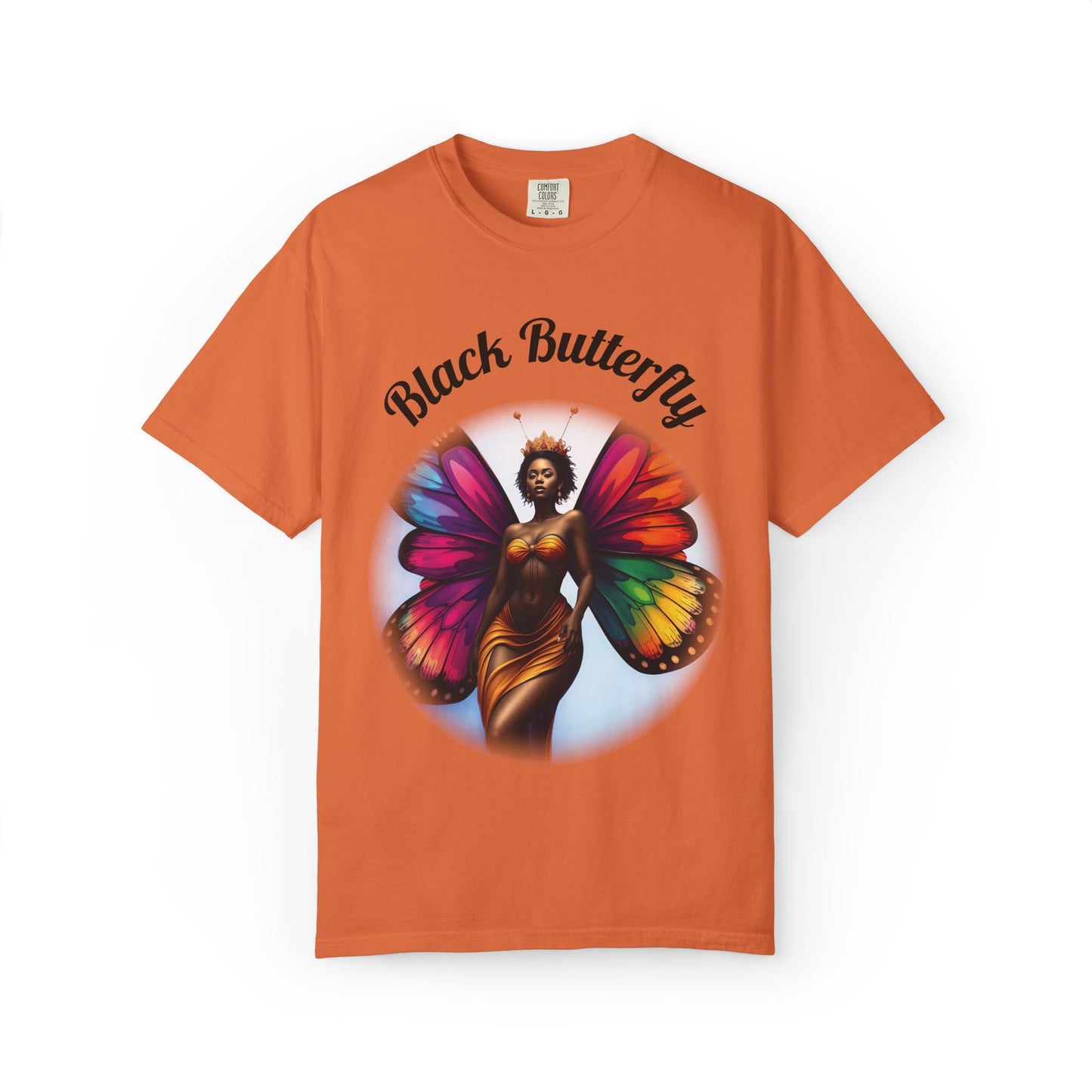 Black Butterfly T-shirt — Afro Queen Rainbow Wings Crewneck