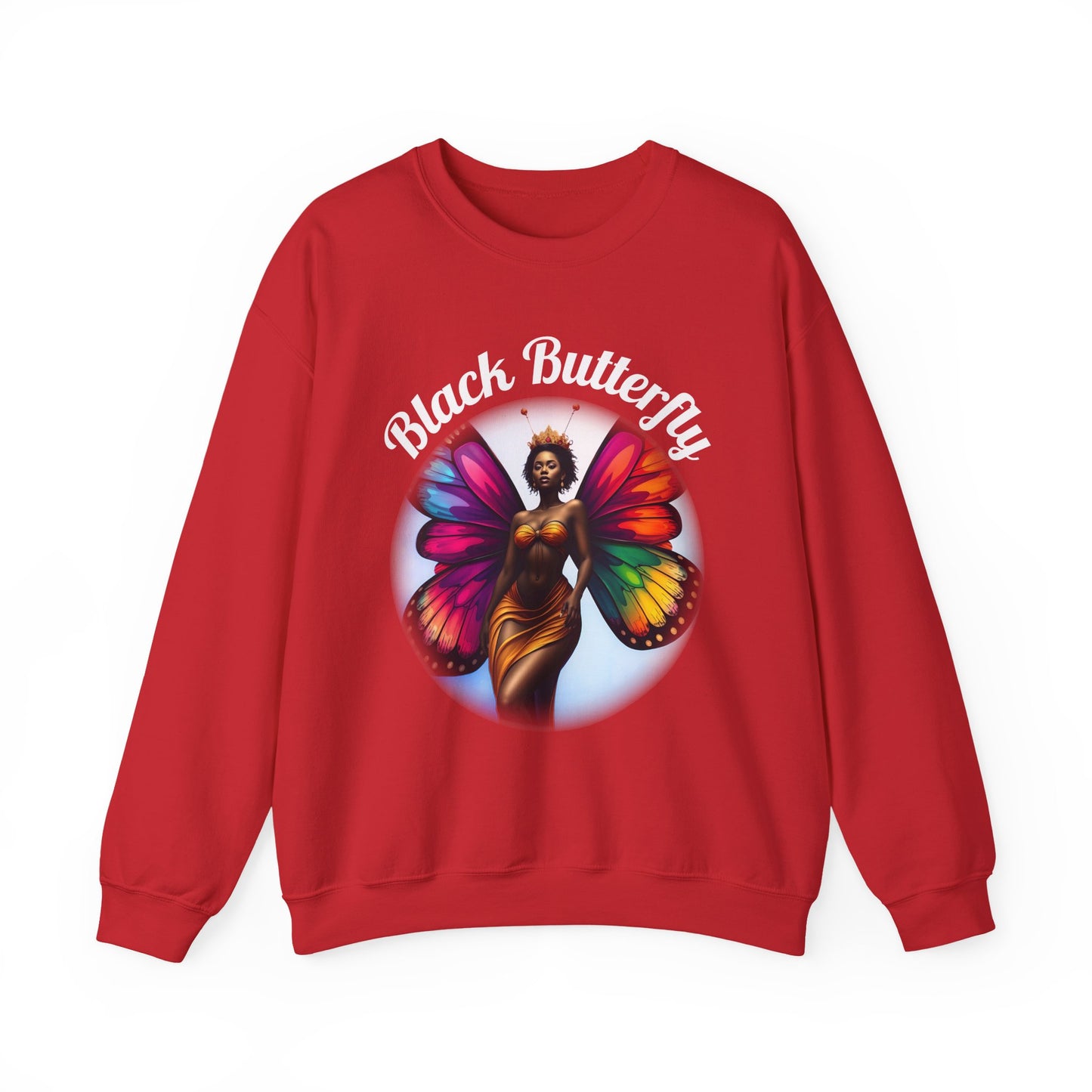Black Butterfly Sweatshirt — Afro Queen Rainbow Wings Crewneck