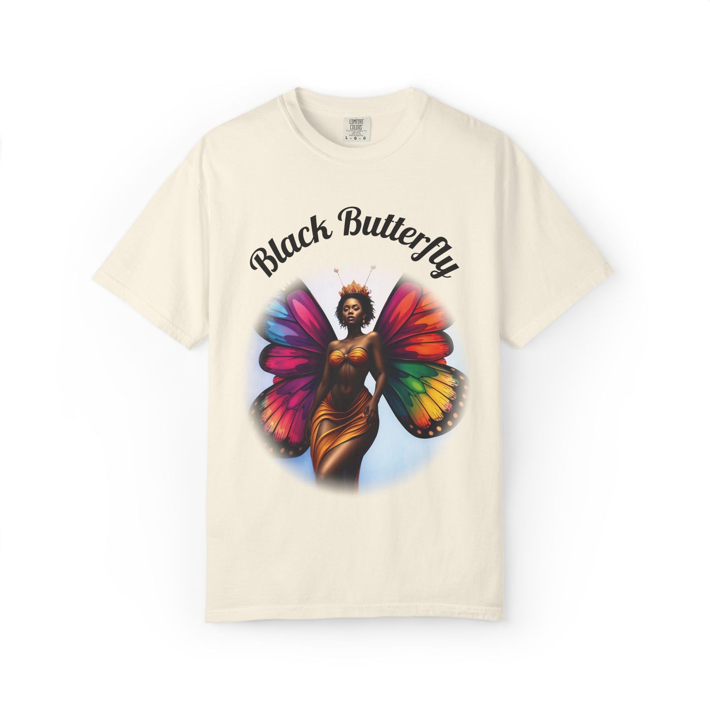 Black Butterfly T-shirt — Afro Queen Rainbow Wings Crewneck