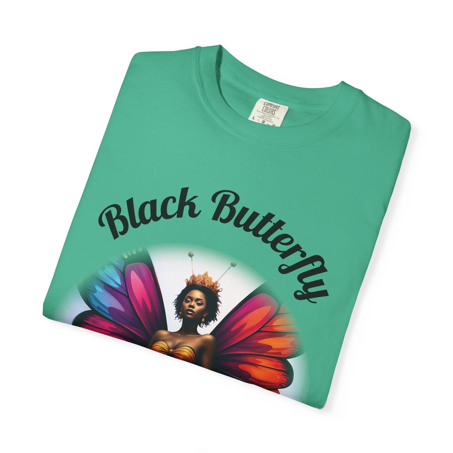 Black Butterfly T-shirt — Afro Queen Rainbow Wings Crewneck
