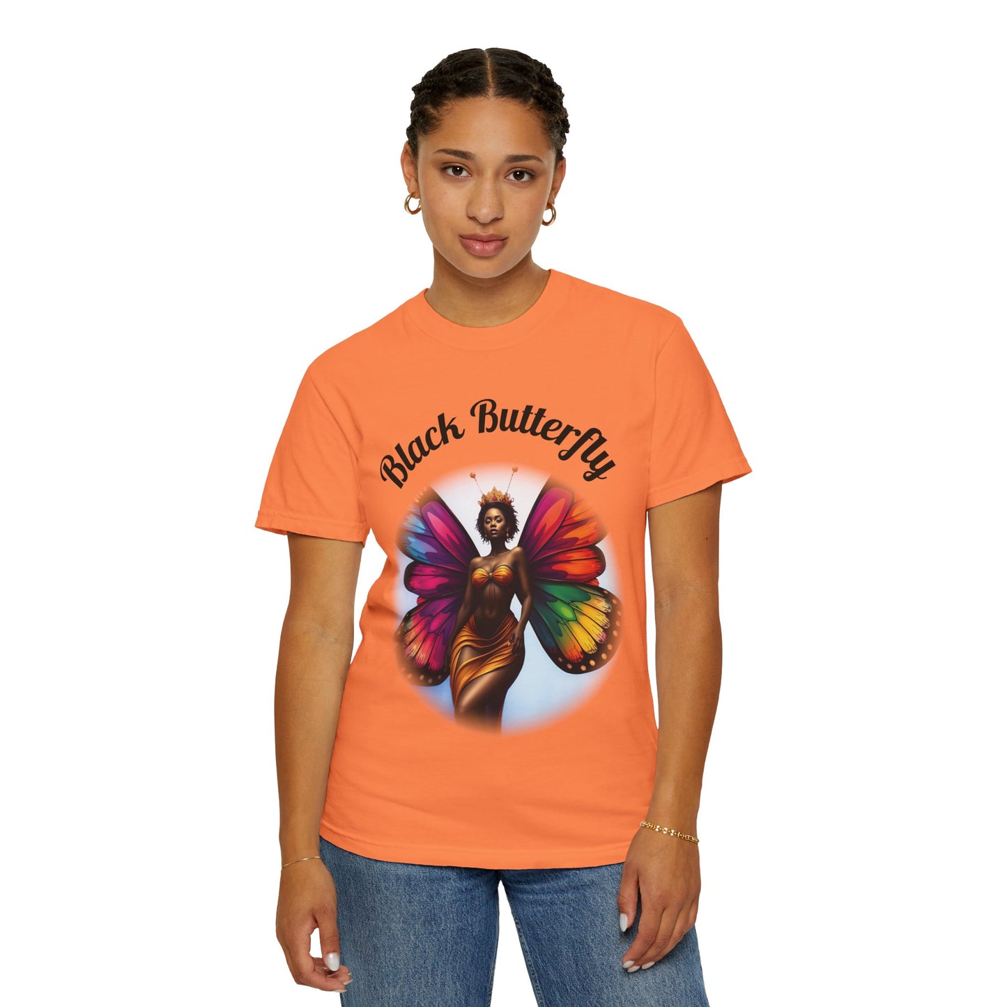 Black Butterfly T-shirt — Afro Queen Rainbow Wings Crewneck