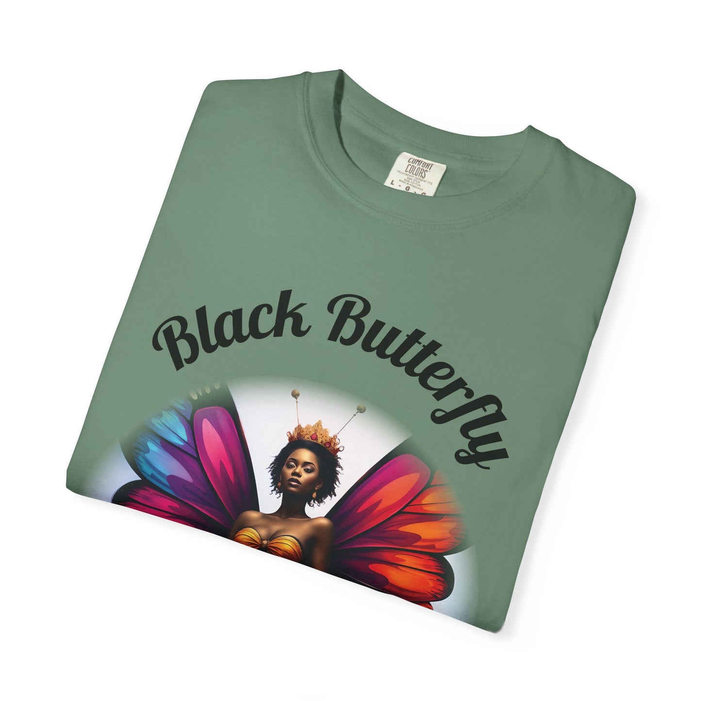 Black Butterfly T-shirt — Afro Queen Rainbow Wings Crewneck