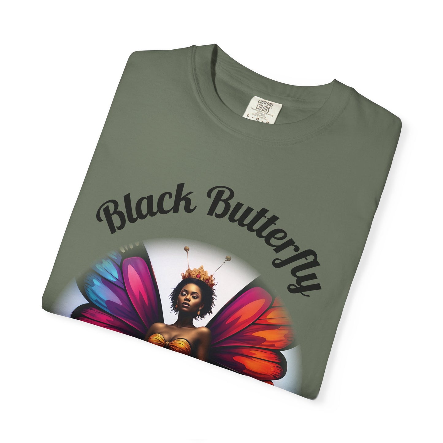 Black Butterfly T-shirt — Afro Queen Rainbow Wings Crewneck