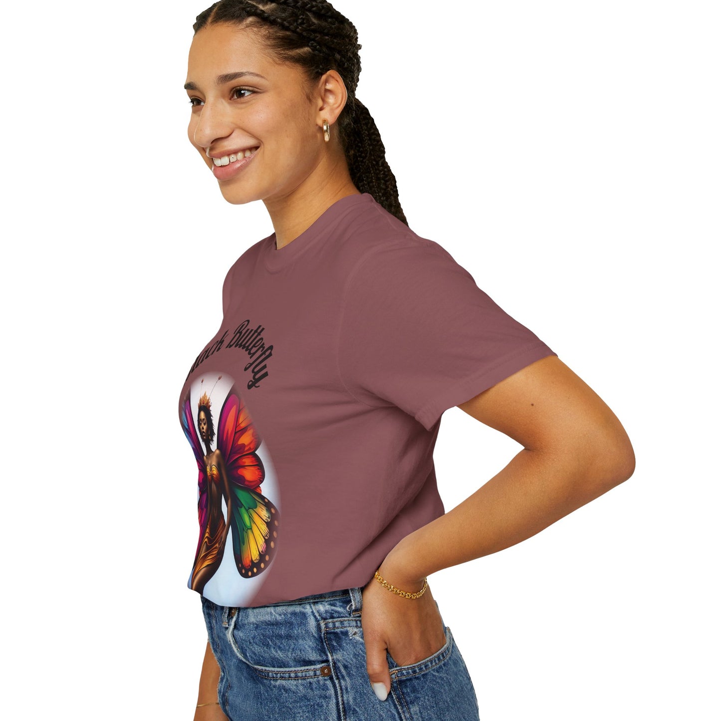 Black Butterfly T-shirt — Afro Queen Rainbow Wings Crewneck