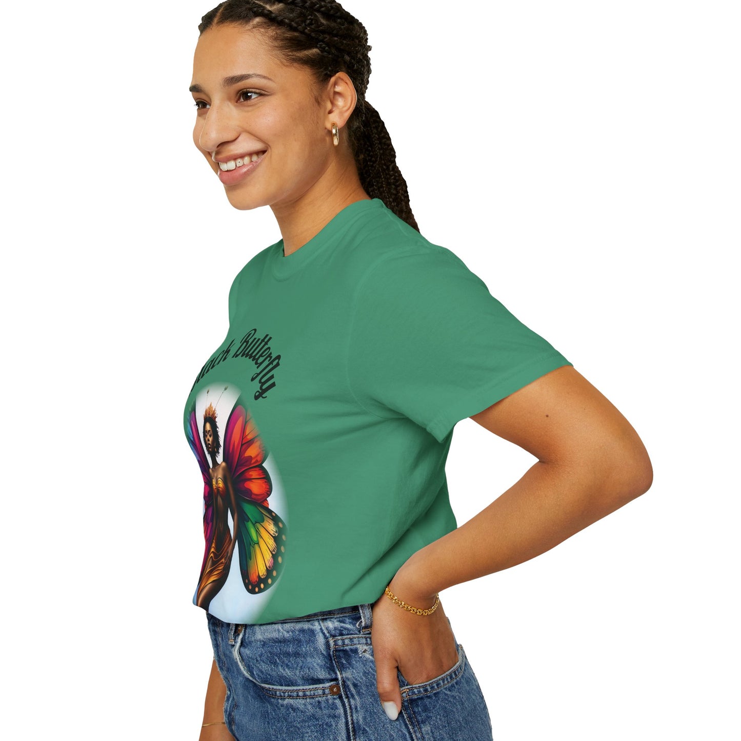 Black Butterfly T-shirt — Afro Queen Rainbow Wings Crewneck