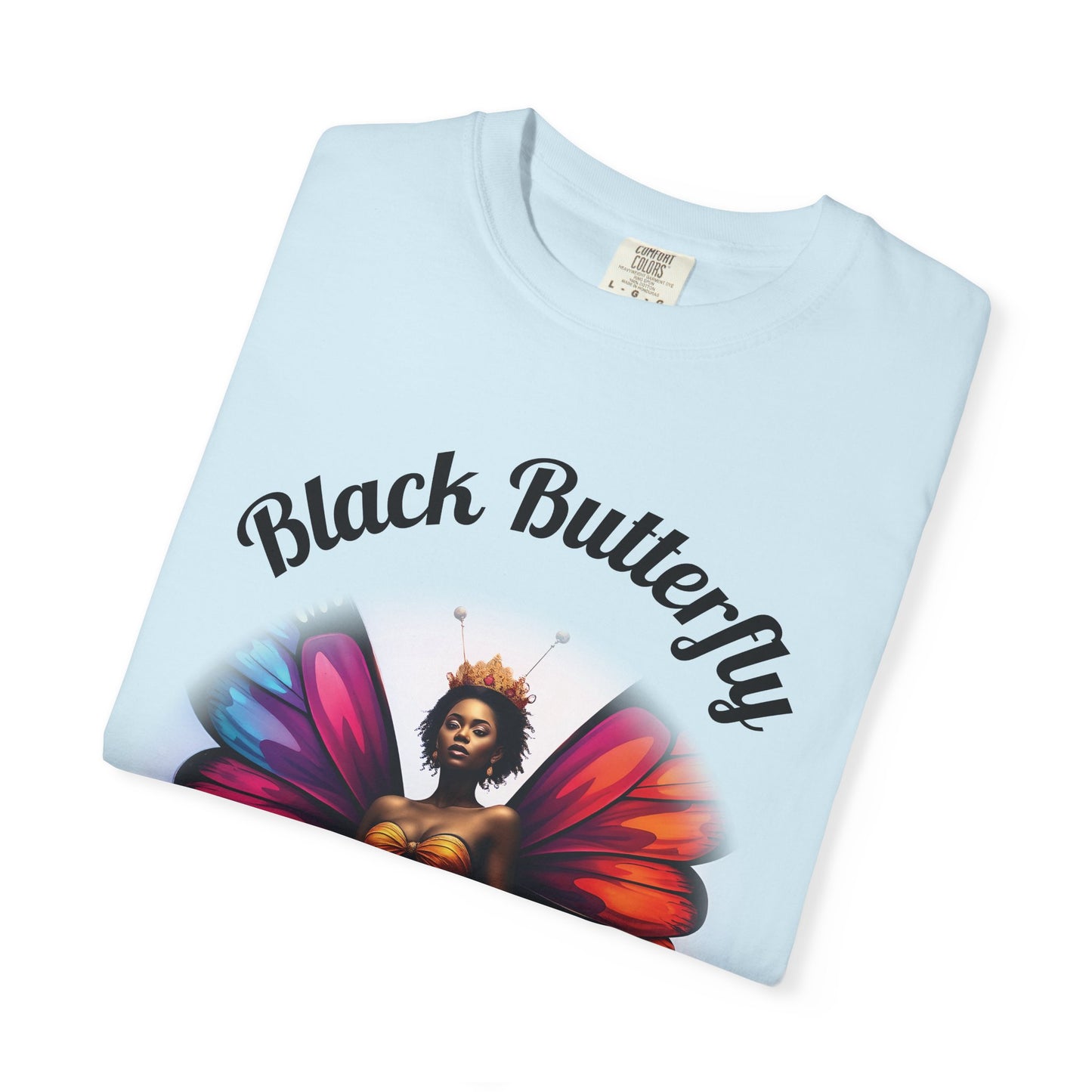 Black Butterfly T-shirt — Afro Queen Rainbow Wings Crewneck