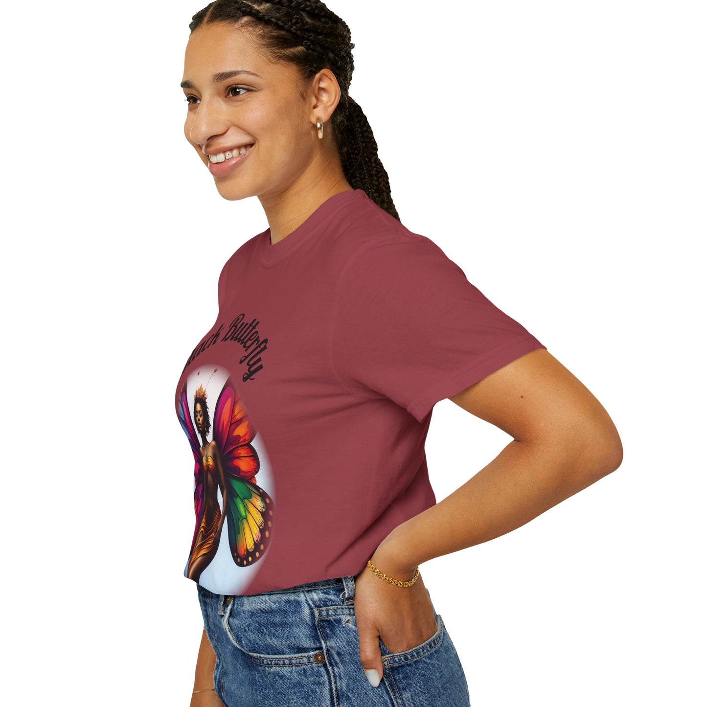 Black Butterfly T-shirt — Afro Queen Rainbow Wings Crewneck
