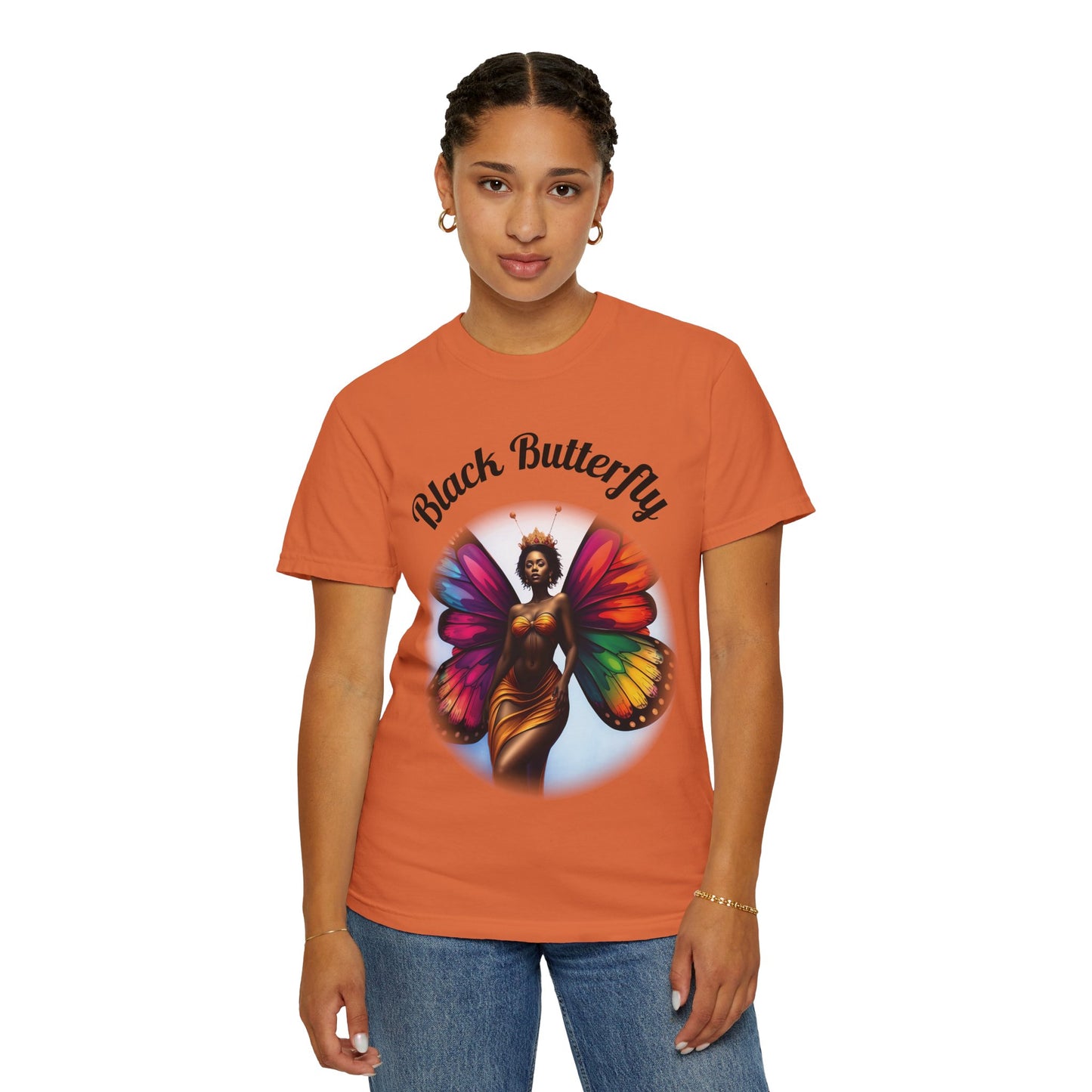 Black Butterfly T-shirt — Afro Queen Rainbow Wings Crewneck