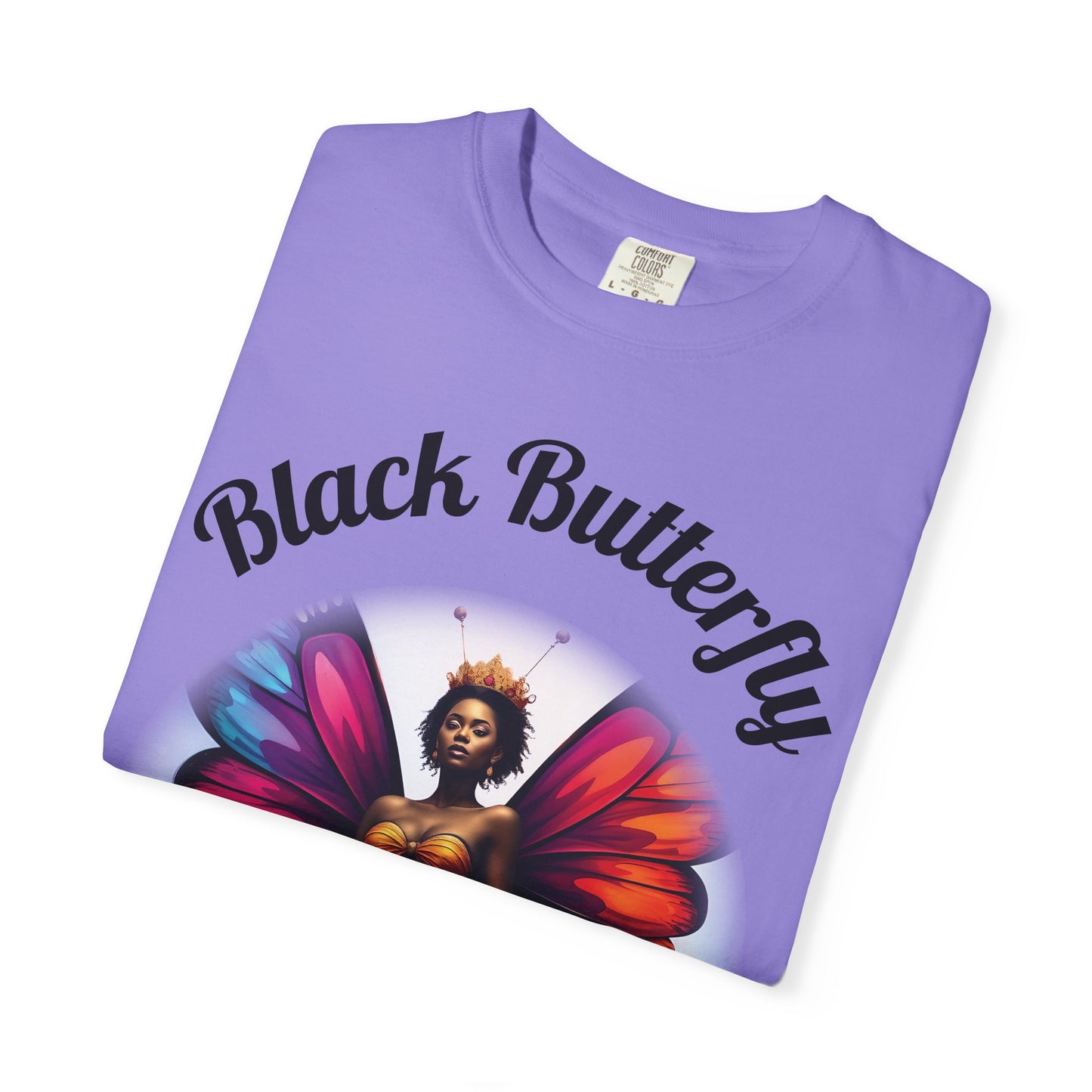 Black Butterfly T-shirt — Afro Queen Rainbow Wings Crewneck
