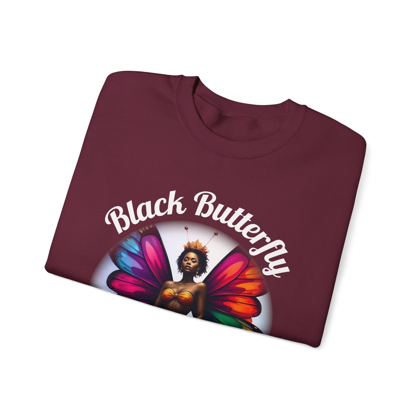 Black Butterfly Sweatshirt — Afro Queen Rainbow Wings Crewneck