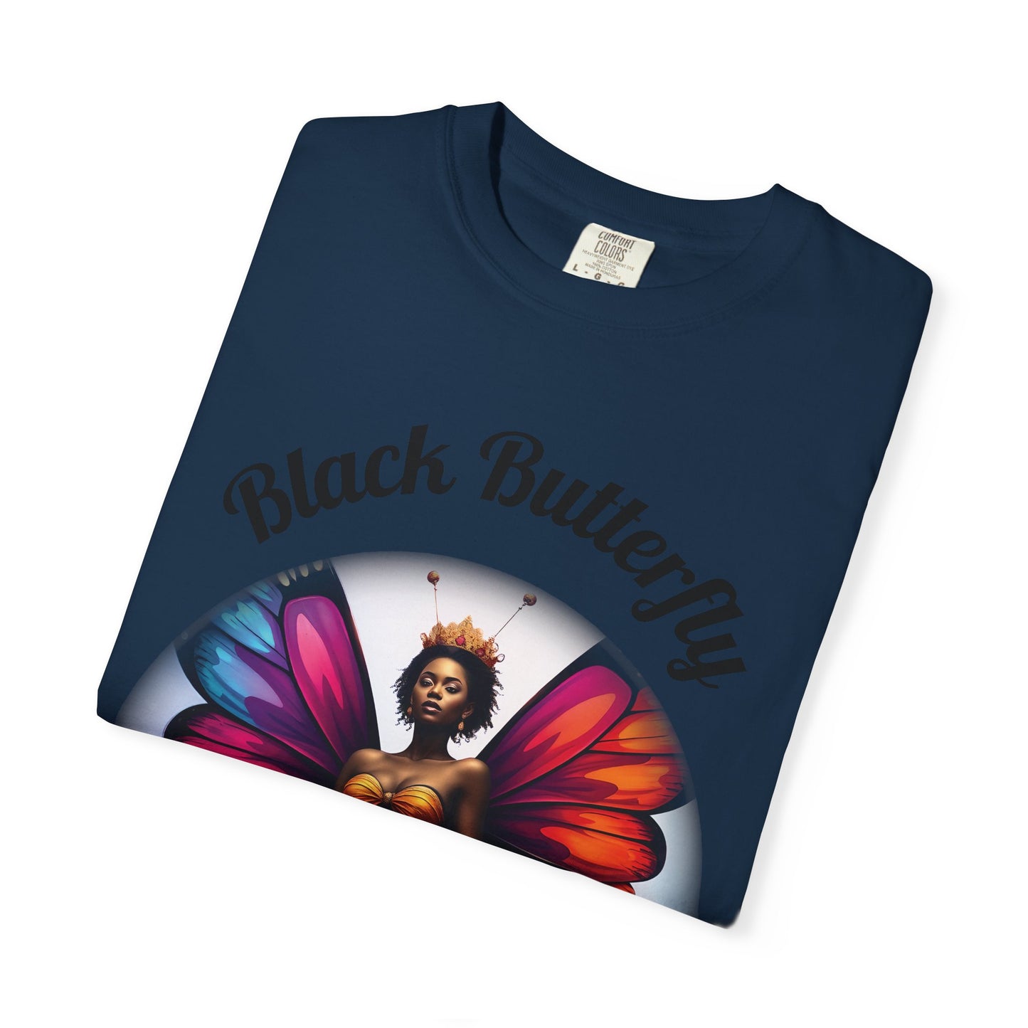 Black Butterfly T-shirt — Afro Queen Rainbow Wings Crewneck