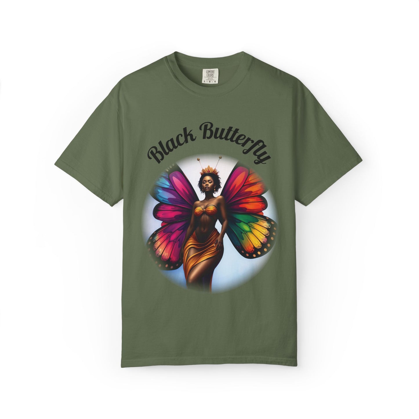 Black Butterfly T-shirt — Afro Queen Rainbow Wings Crewneck