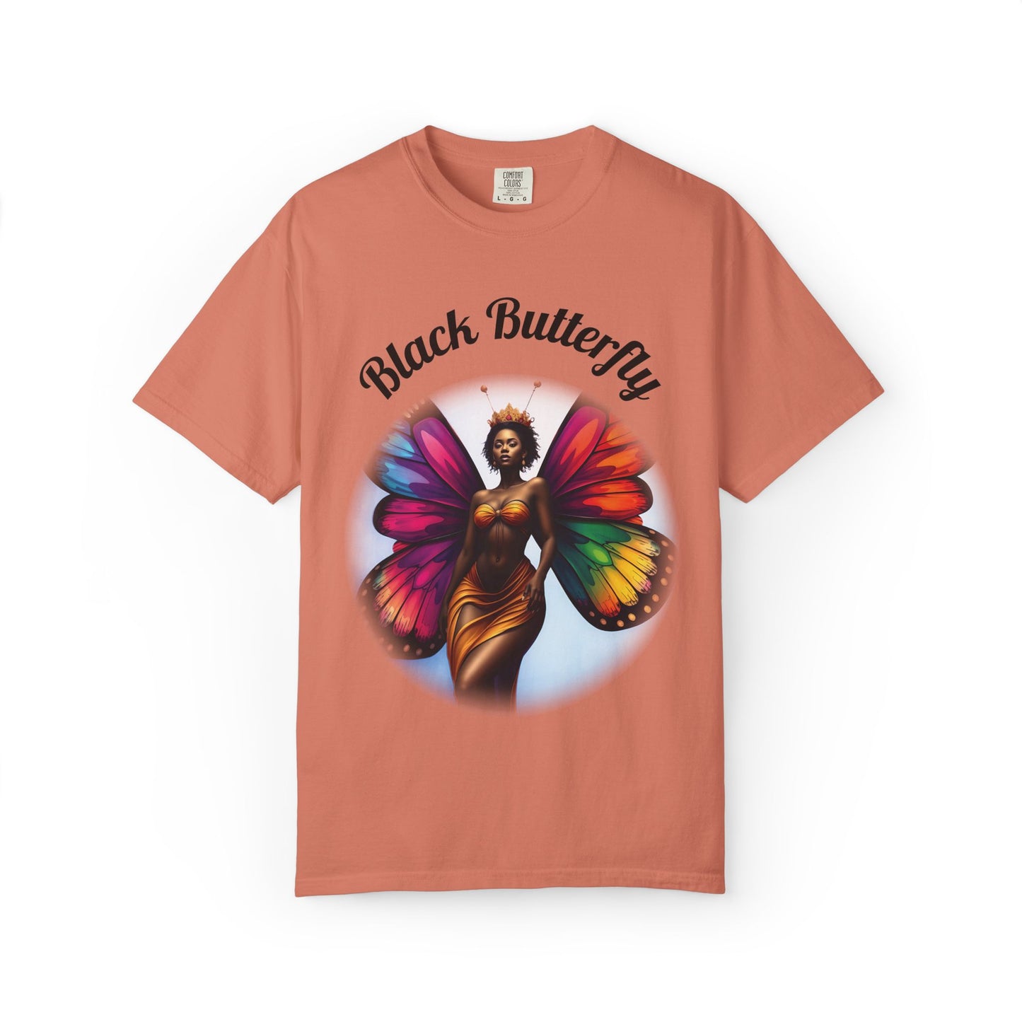 Black Butterfly T-shirt — Afro Queen Rainbow Wings Crewneck