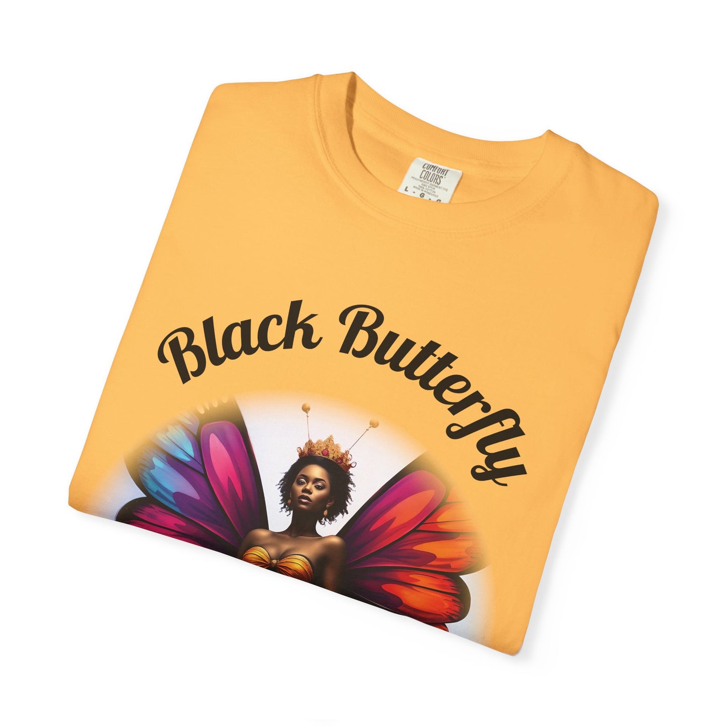 Black Butterfly T-shirt — Afro Queen Rainbow Wings Crewneck