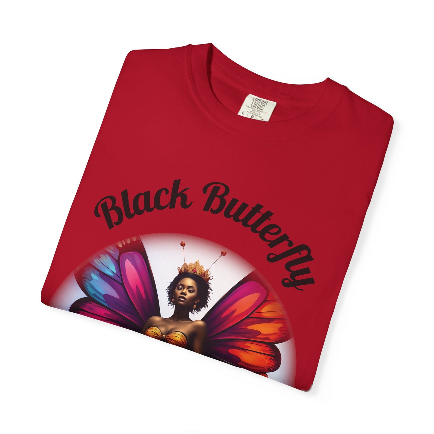 Black Butterfly T-shirt — Afro Queen Rainbow Wings Crewneck