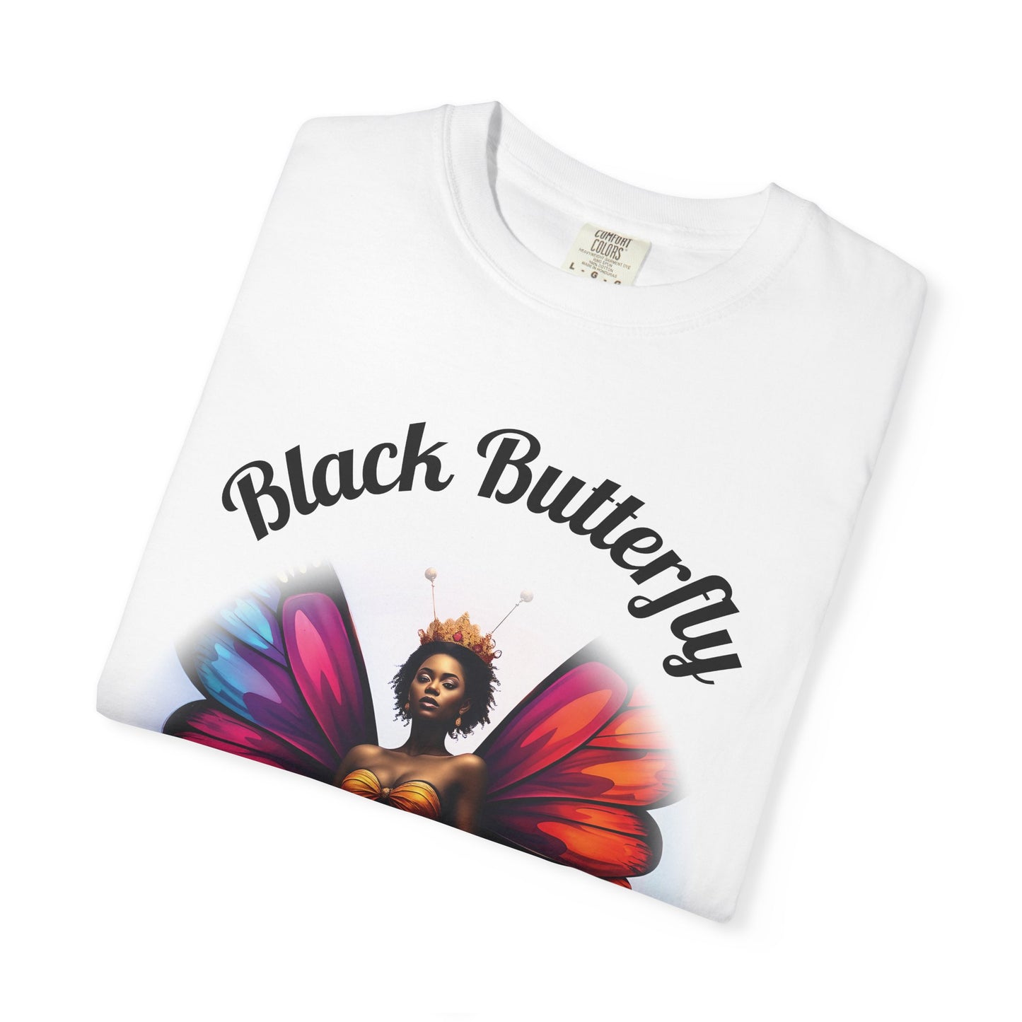 Black Butterfly T-shirt — Afro Queen Rainbow Wings Crewneck