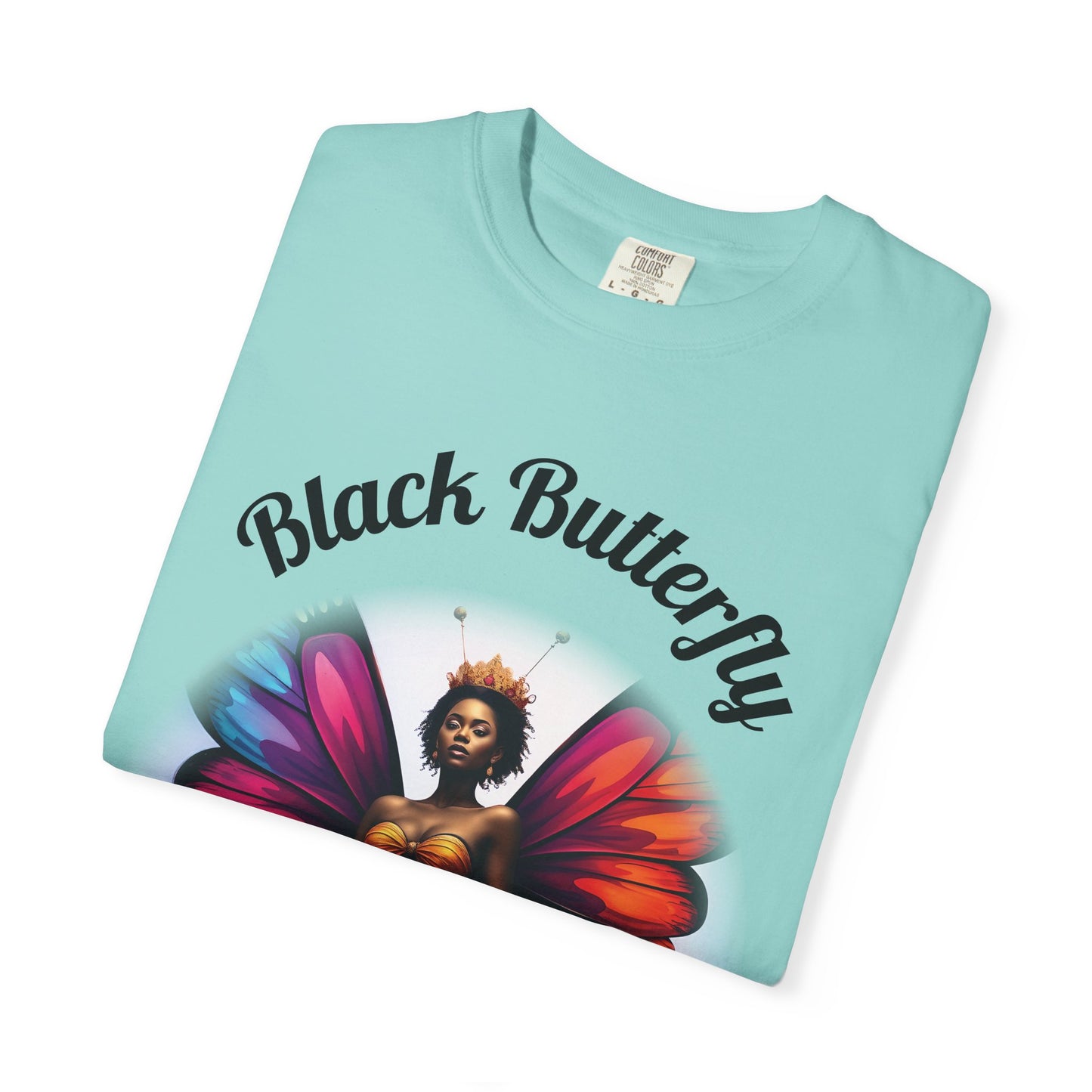 Black Butterfly T-shirt — Afro Queen Rainbow Wings Crewneck