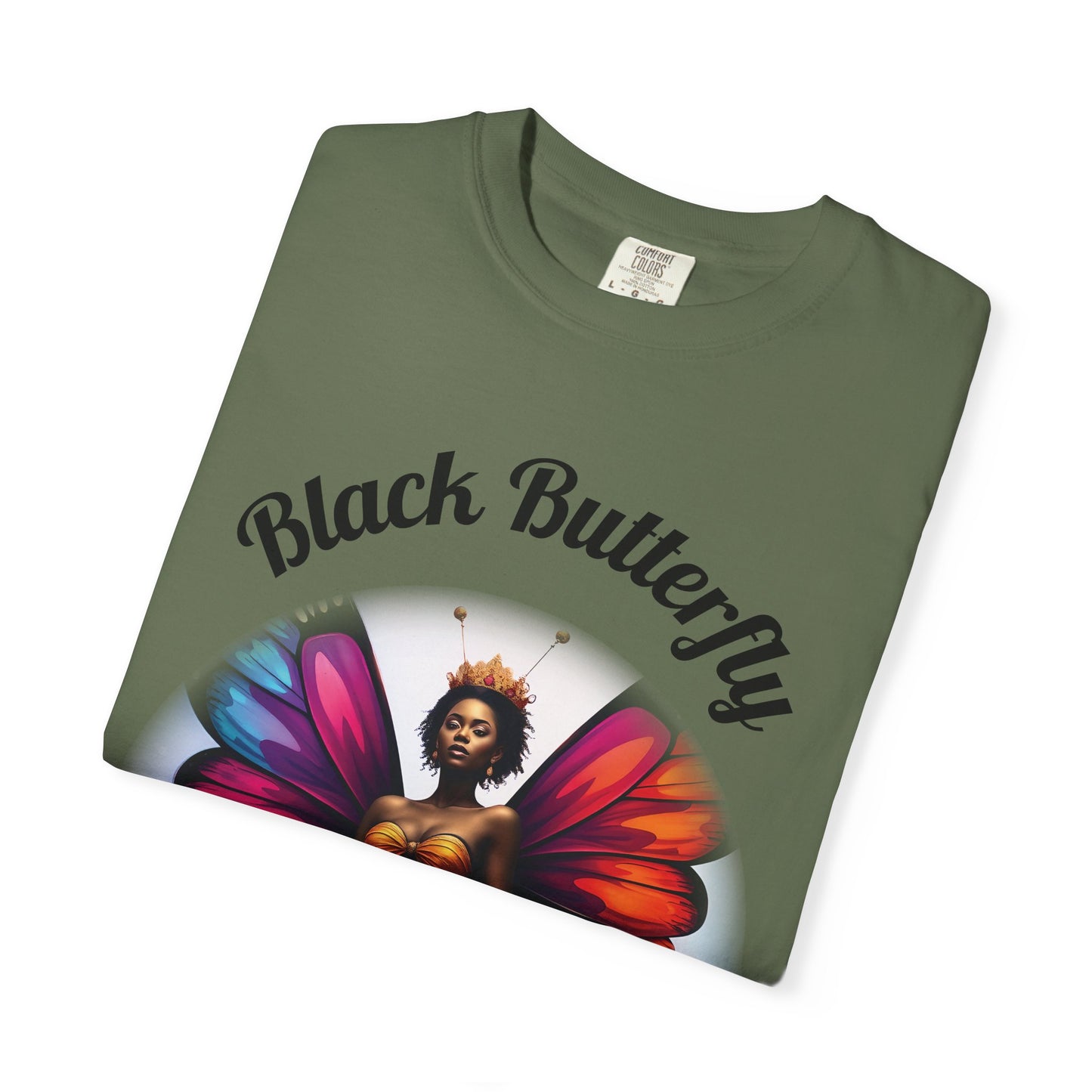 Black Butterfly T-shirt — Afro Queen Rainbow Wings Crewneck