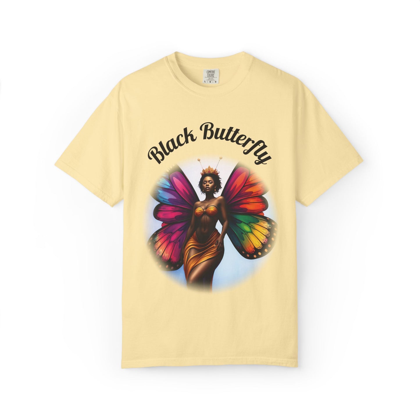 Black Butterfly T-shirt — Afro Queen Rainbow Wings Crewneck