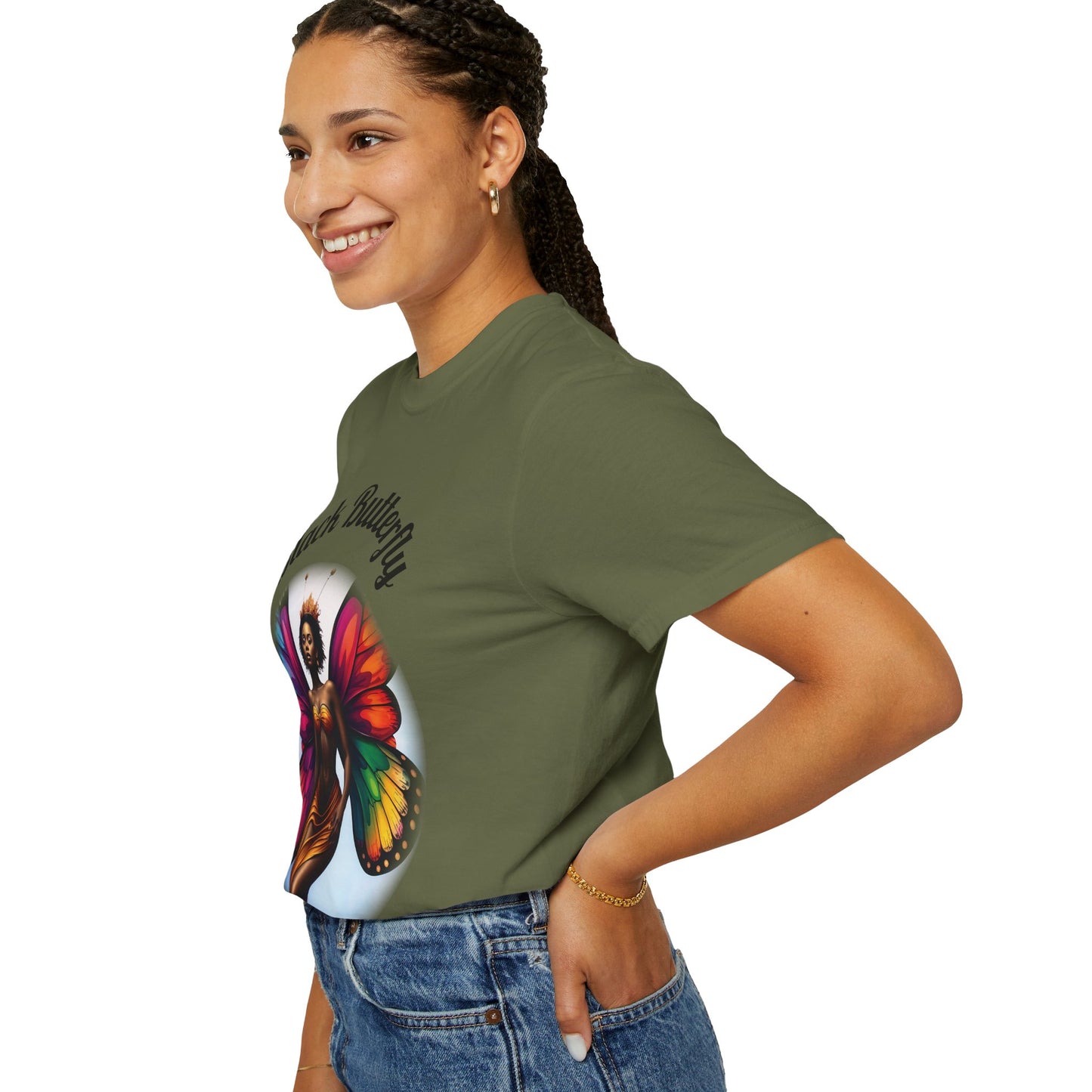 Black Butterfly T-shirt — Afro Queen Rainbow Wings Crewneck